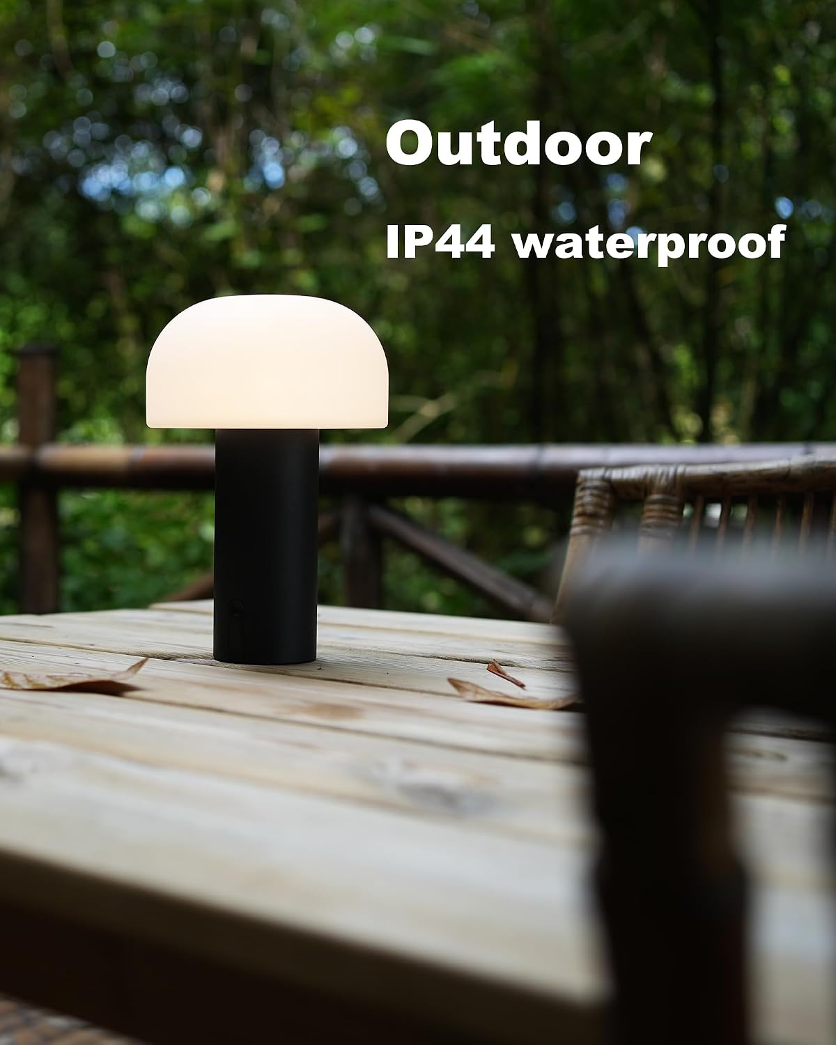 Small Cordless Mushroom Table Lamp, Waterproof Shower Lamp Black | Original Design, Portable Rechargeable, Touch