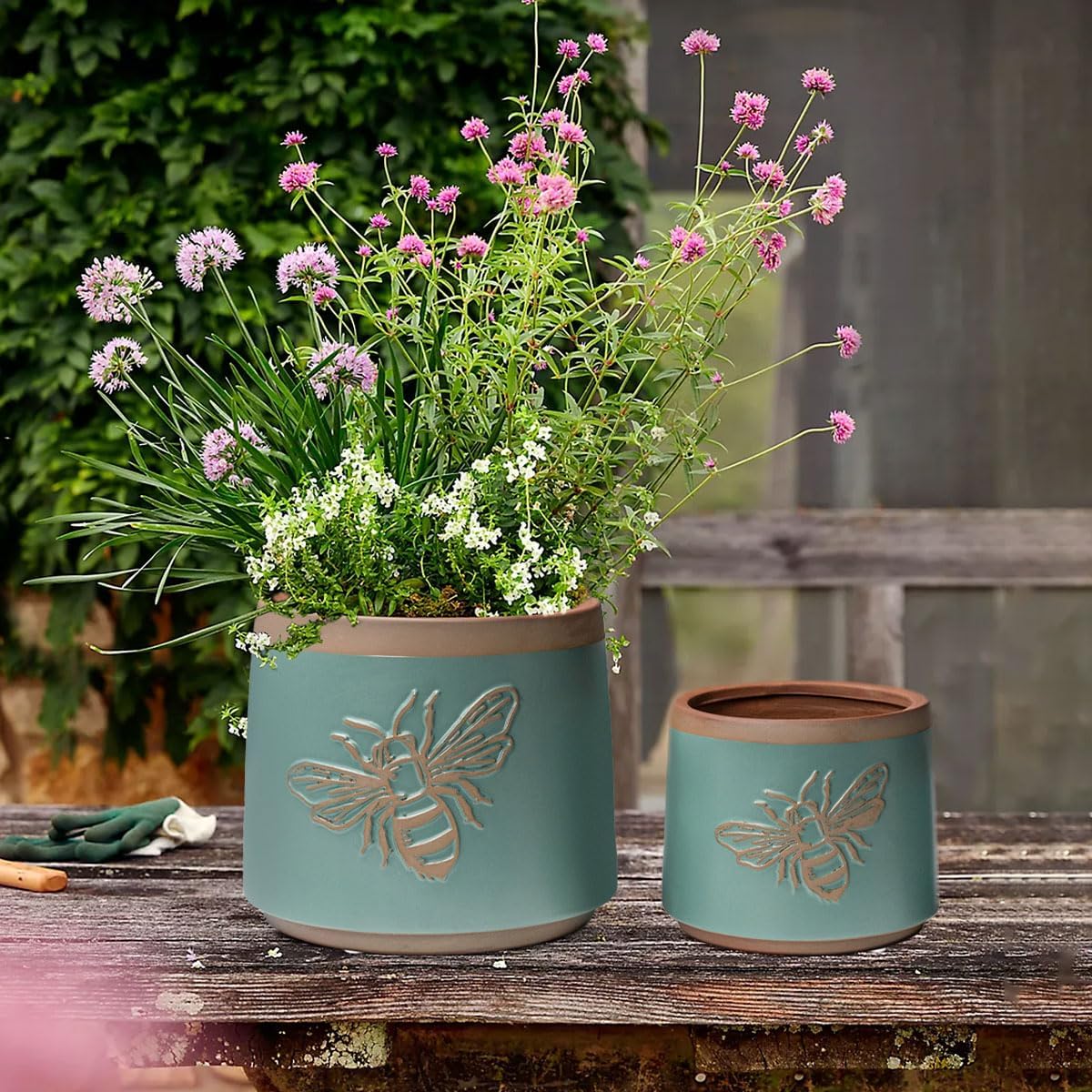 Planter / Flower Pots Indoor Succulent / 6+4 Inch / Turquoise Bee