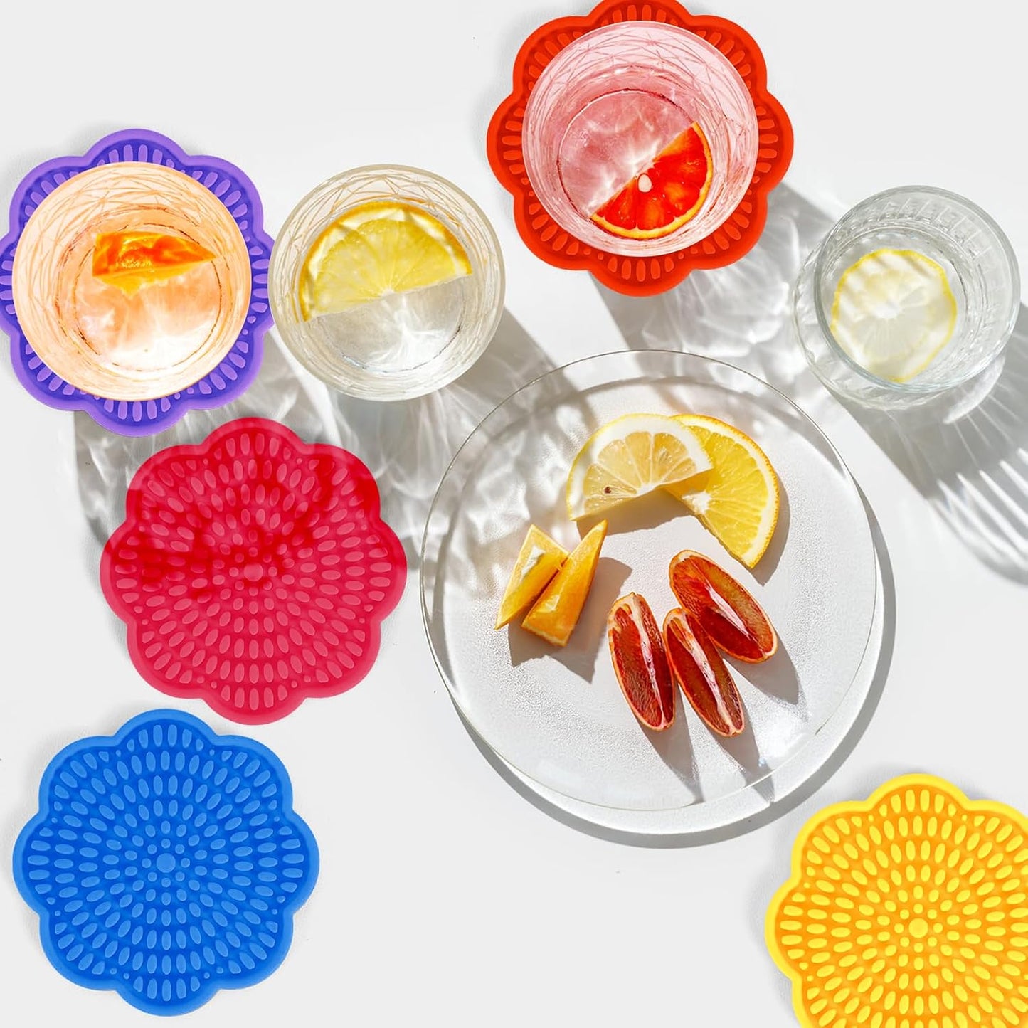Colorful Silicone Coasters for Drinks Absorbent Scalloped Rainbow Coaster / 4.3 Inch / Set of 6