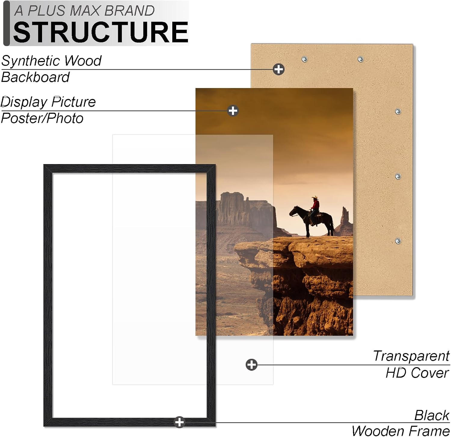 A PLUS MAX 14x22 Picture Frame Set of 3, Black Engineered Wood Frame for 14 x 22 Inch Picture Poster Photo, Light
