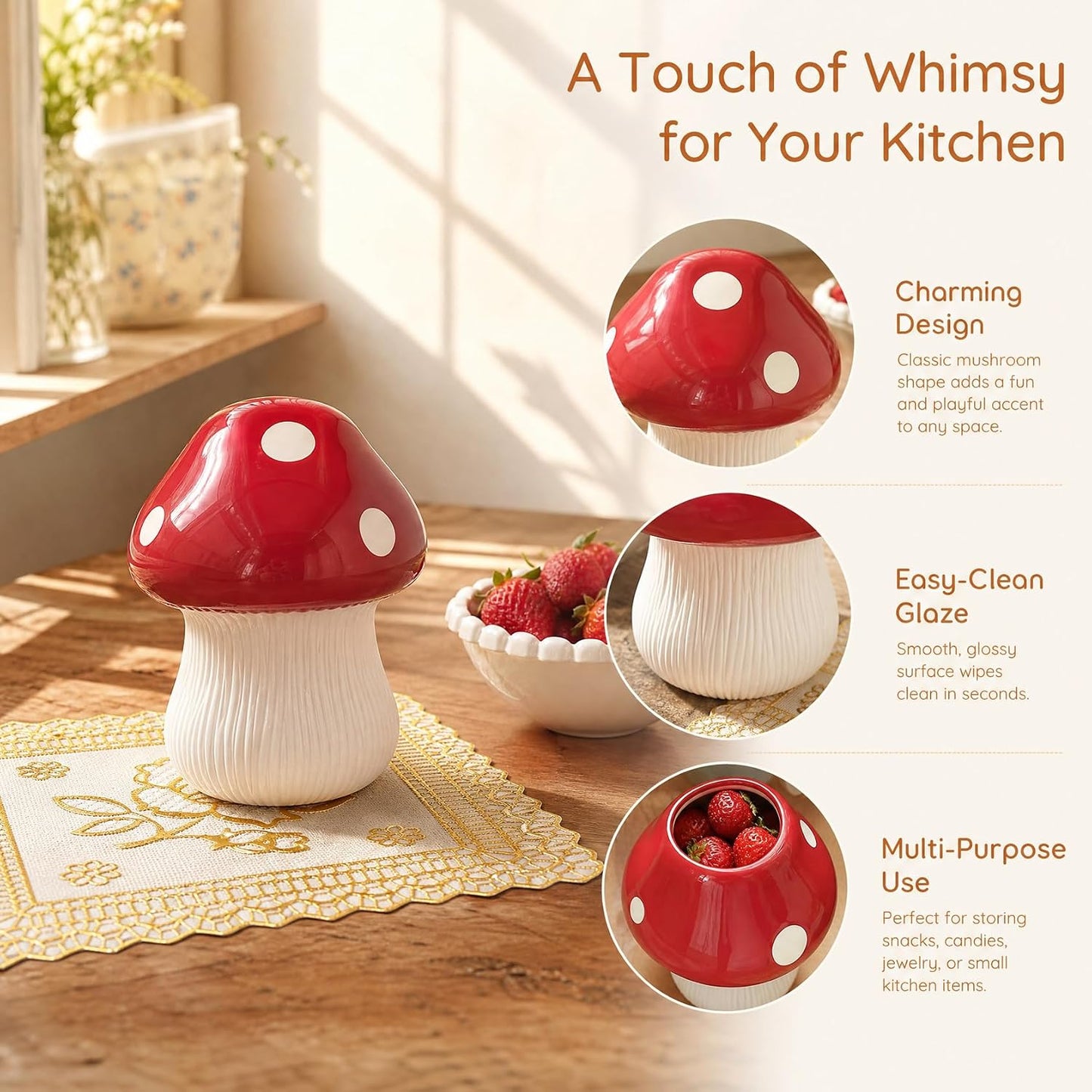 Mushroom Ceramic Flower Vase / Red&white - H6.8