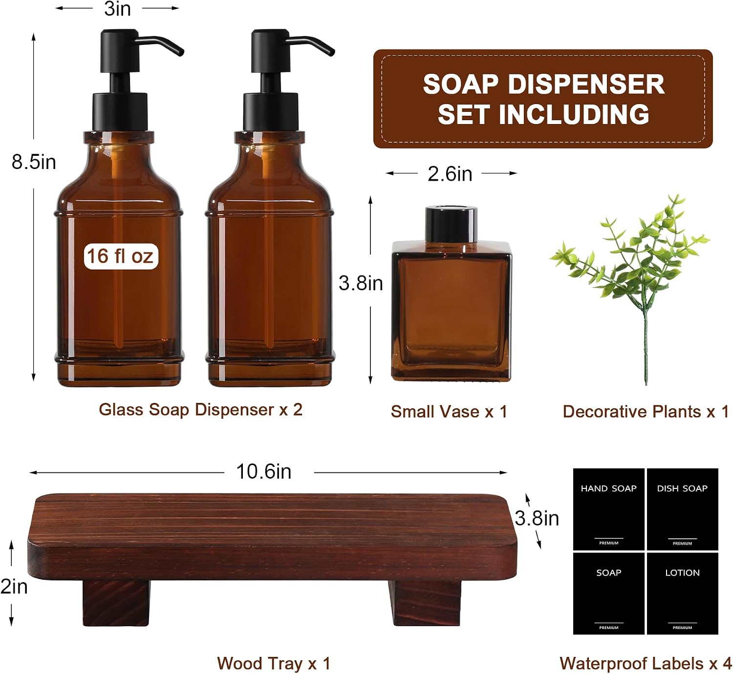 Wood Tray / Modern Kitchen Soap Dispenser Set / Amber