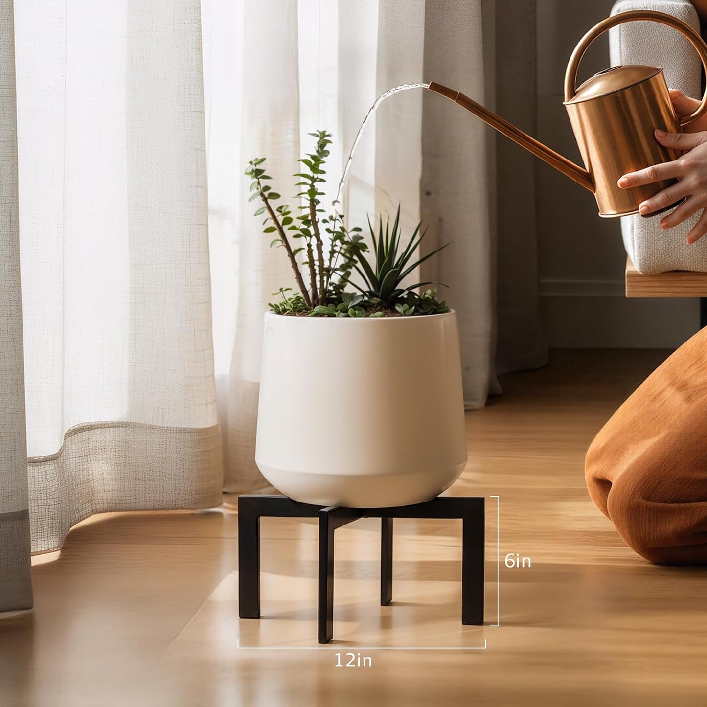 4 Pack Plant Stand Indoor Outdoor,Metal Mid-Century Pot Stand,Modern Plant Holder Rattan Flower Plant Stool,Low Short