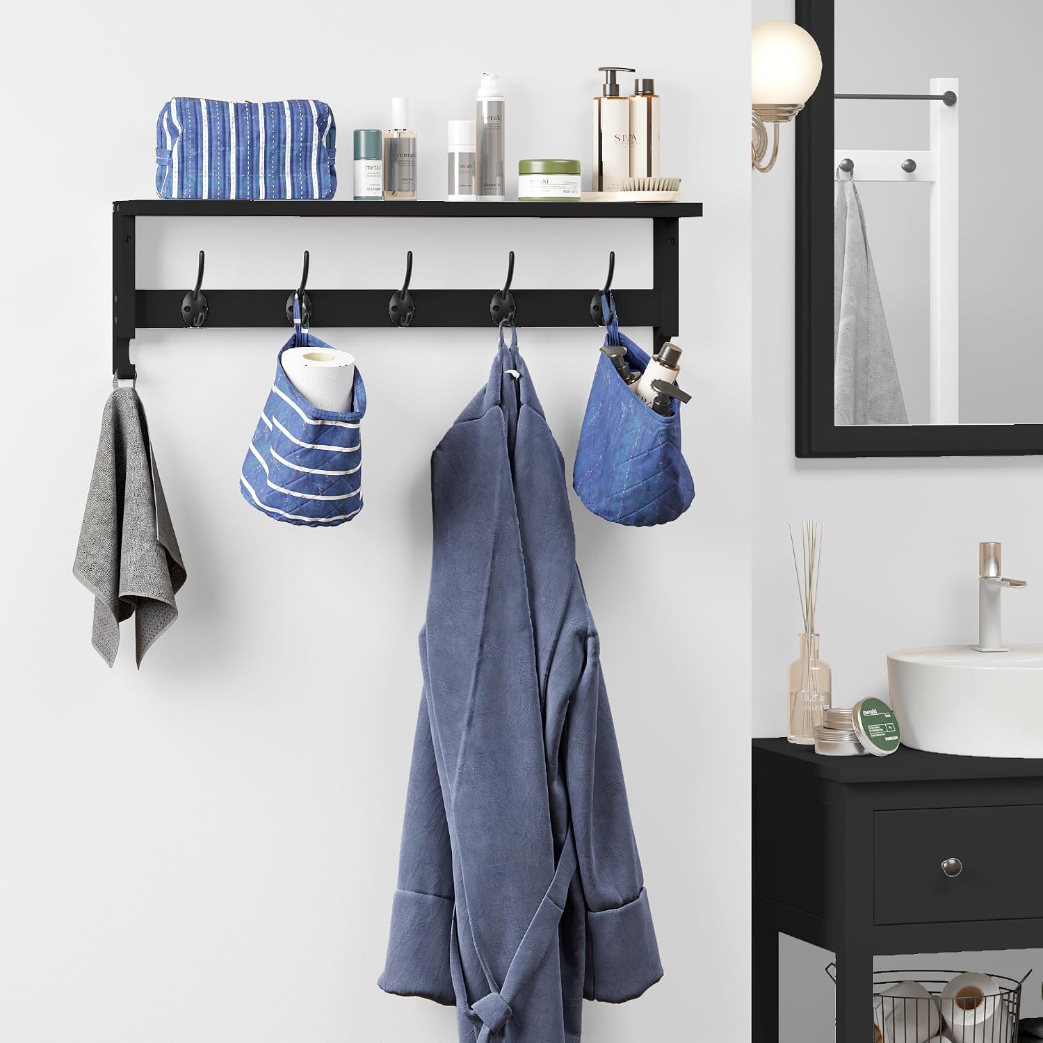 AMBIRD Coat Rack Wall Mount with Shelf, 28.9 Inches Coat Hooks Wall Mounted with 5 Hooks, Hat Wall Hooks for Hanging in