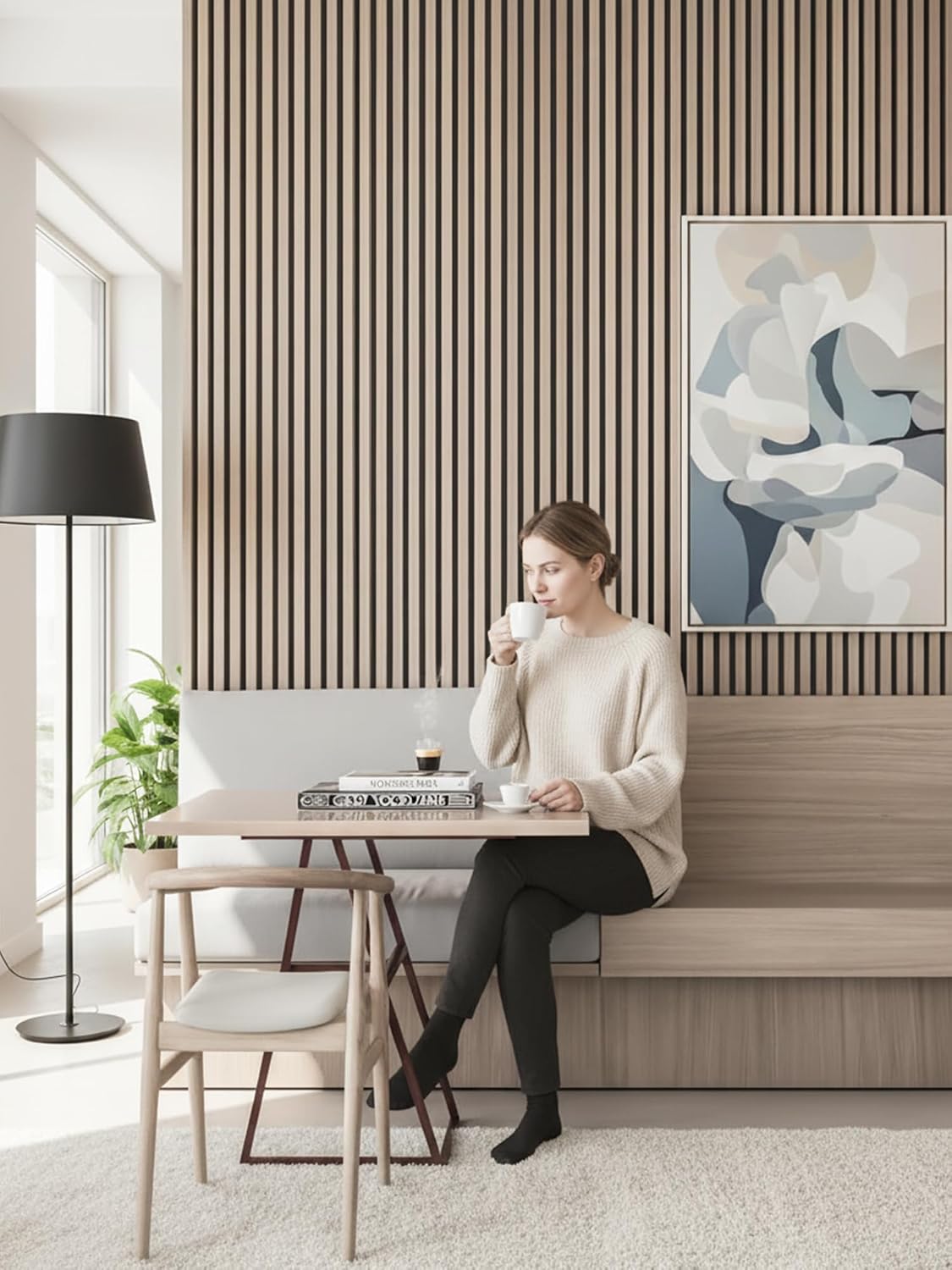 Wood Panels for Wall, White Oak, 2 Pcs, 94.5x12.5 in | Easy Installation, MDF, Wood Grain Veneer, NRC 0.95, Sound