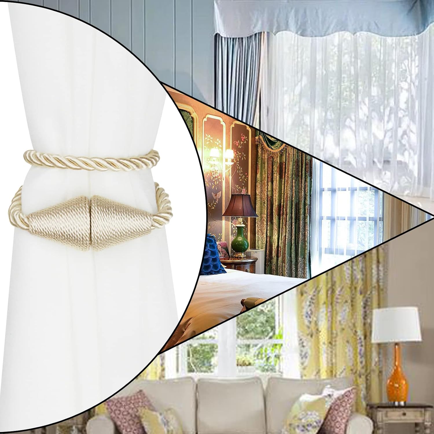 Magnetic Curtain Tiebacks Rope Decorative Holdbacks for Drapes Nieffeiy | 6 Pack Beige Modern Handmade Curtain Tie