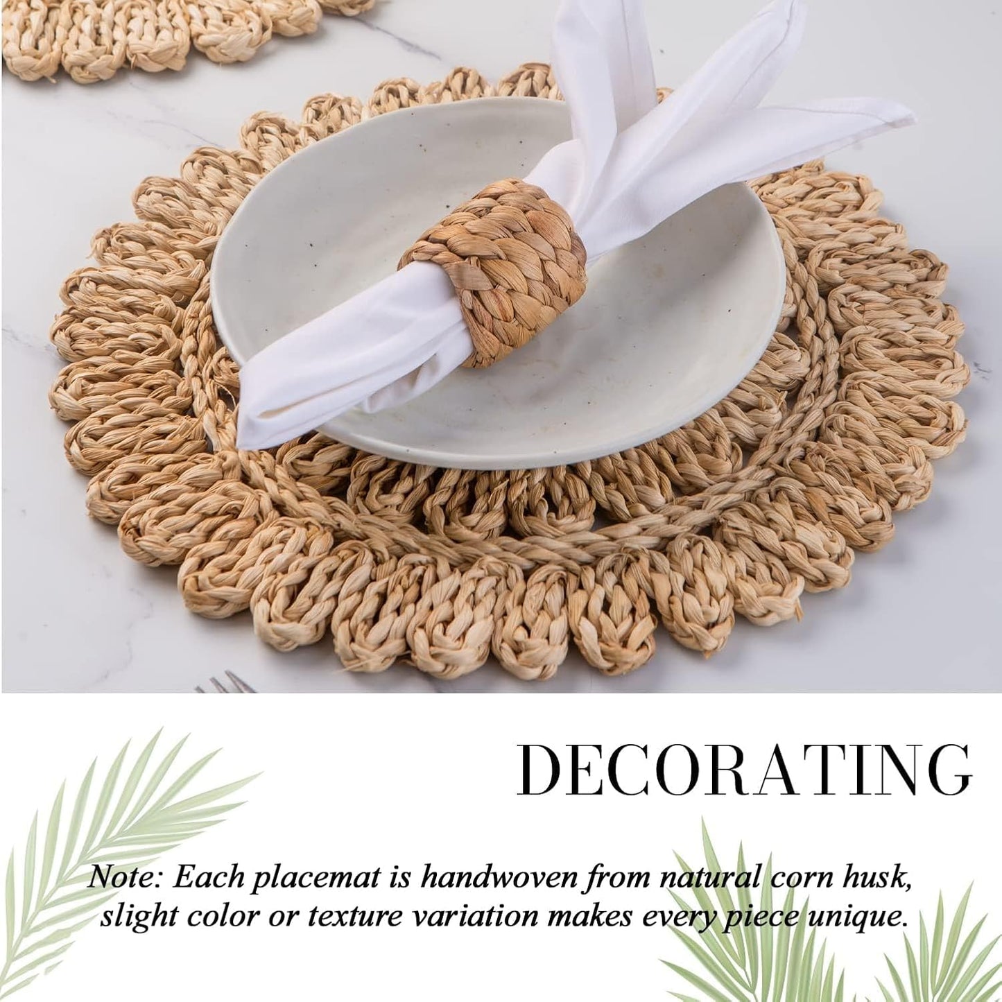 13.8" Set of 8 Round Woven Corn Husk Placemats by Laquedecraft | Protects Tables from Heat & Scratches, Perfect for