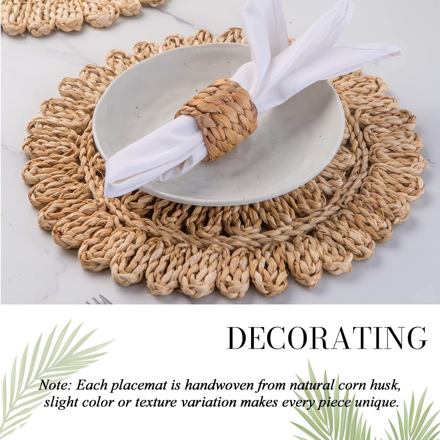 13.8" Set of 8 Round Woven Corn Husk Placemats by Laquedecraft | Protects Tables from Heat & Scratches, Perfect for