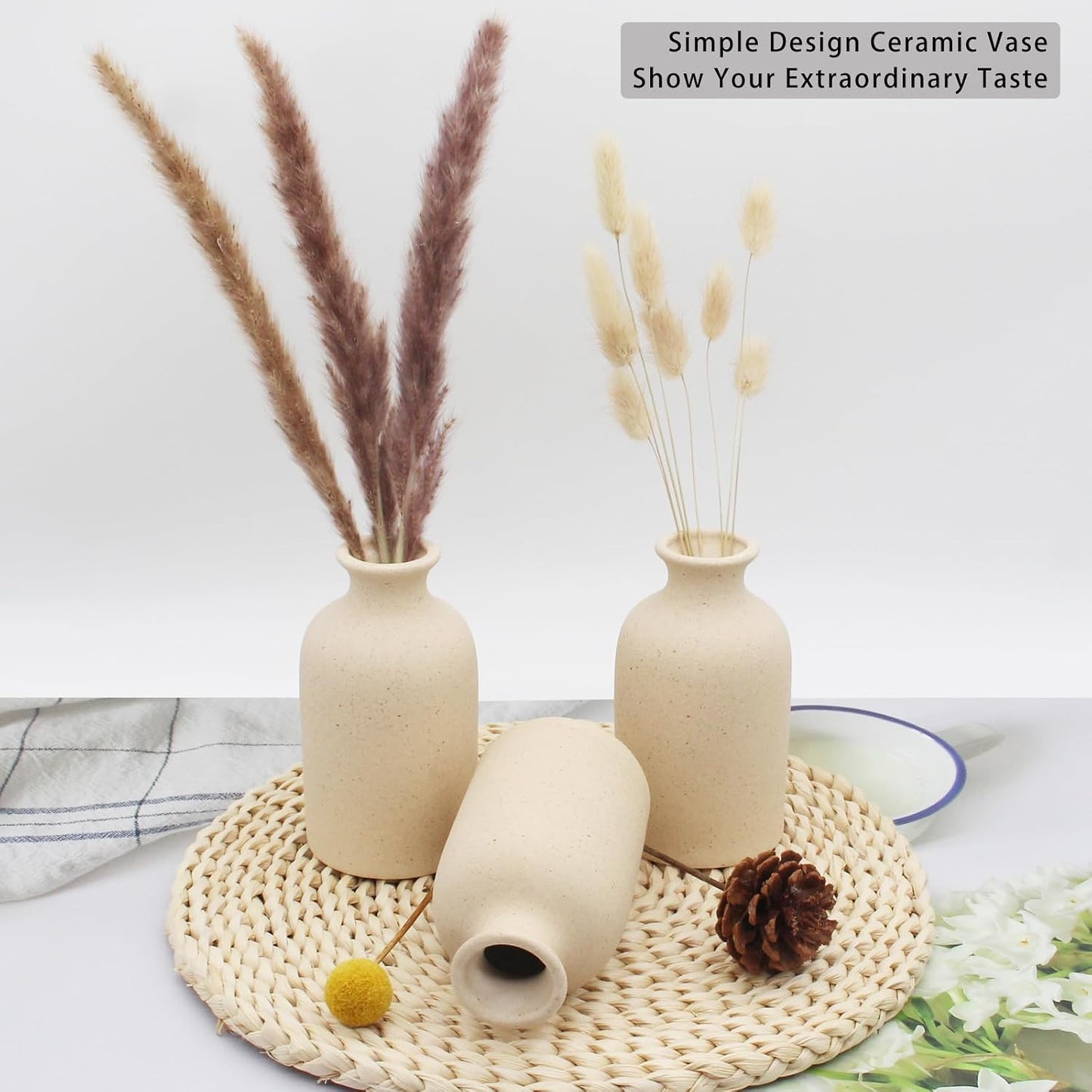 Modern Ceramic Vases for Pampas Grass Simple Shelf Vase / Small / Light Yellow-a / 5 Inch / Set of 6