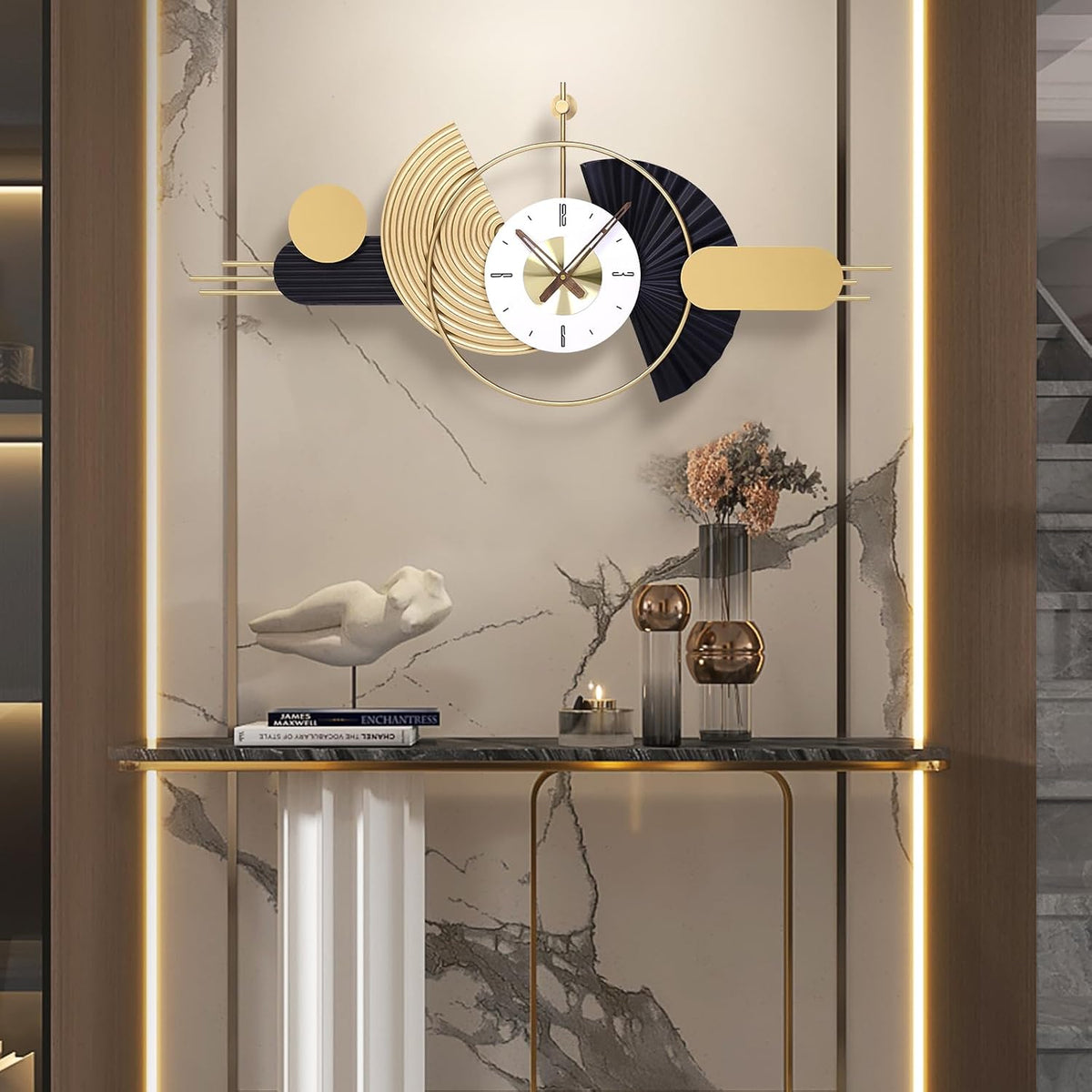 39x18 Inch Modern Decorative Wall Clock Battery Operated, Unique Silent Non-Ticking Large Clocks for Living Room