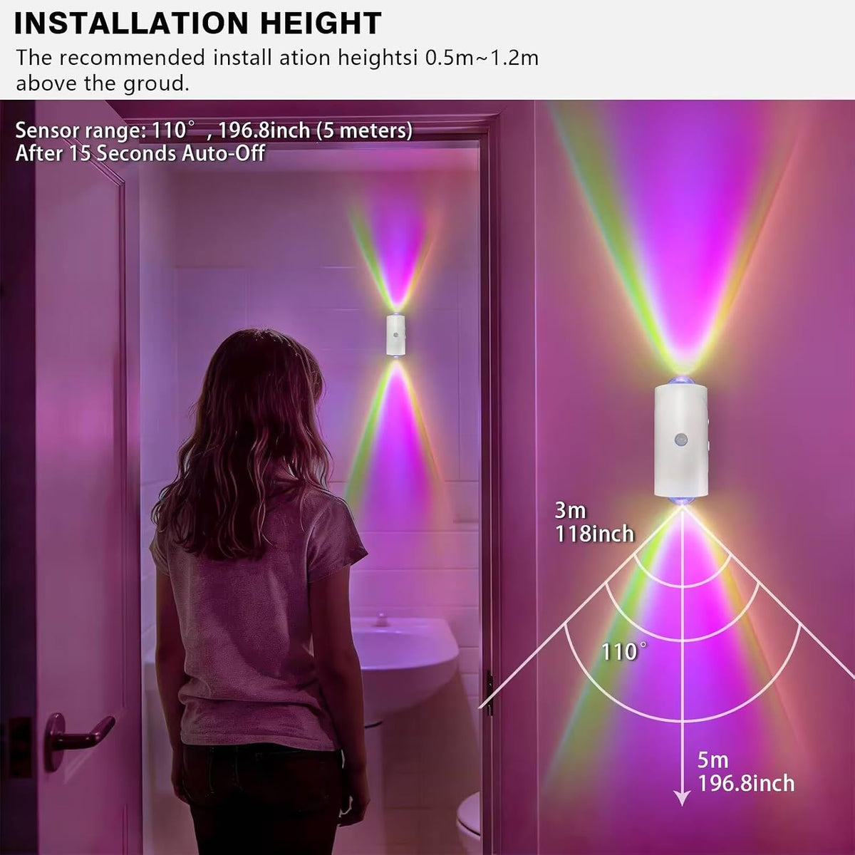 Rechargeable Motion Sensor Light Indoor, Magnetic RGB Wall Sconces 2 Pack | 7 Color Motion Sensor Night Light, 1500mAh