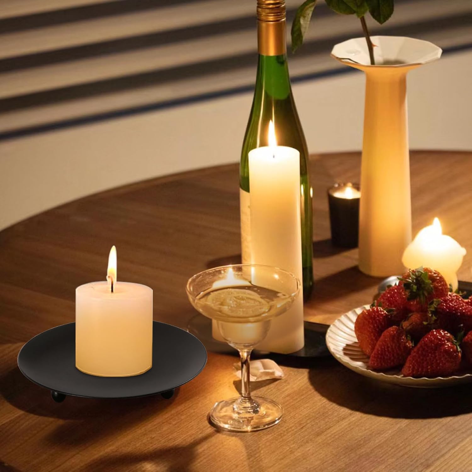 Candle Stand Plate / Black / 4 Inch / Set of 8