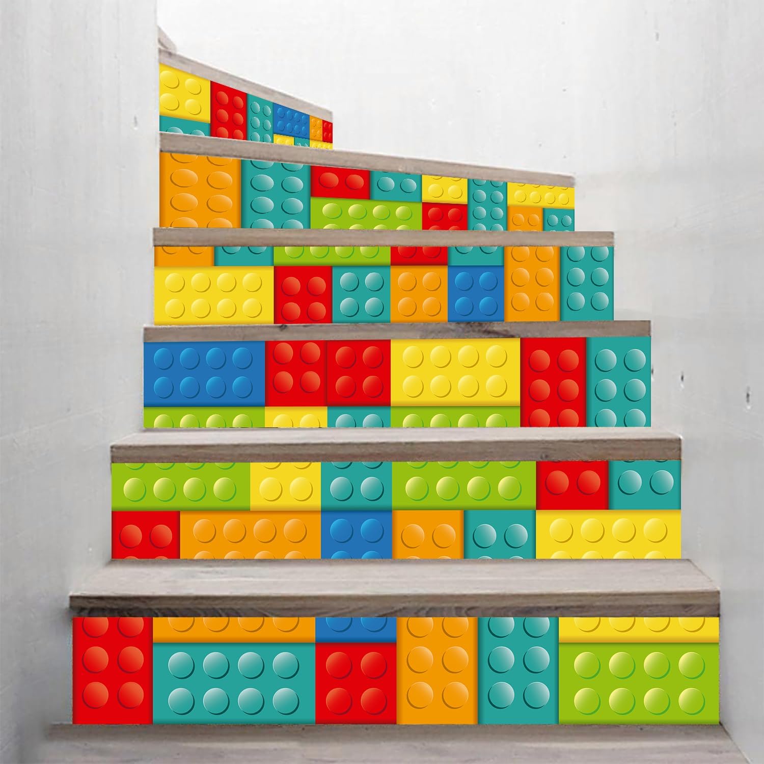 Self adhesive peel and stick stair decals / Building Blocks / 39.37 x 7.08 x 6 / In x / Set of 6