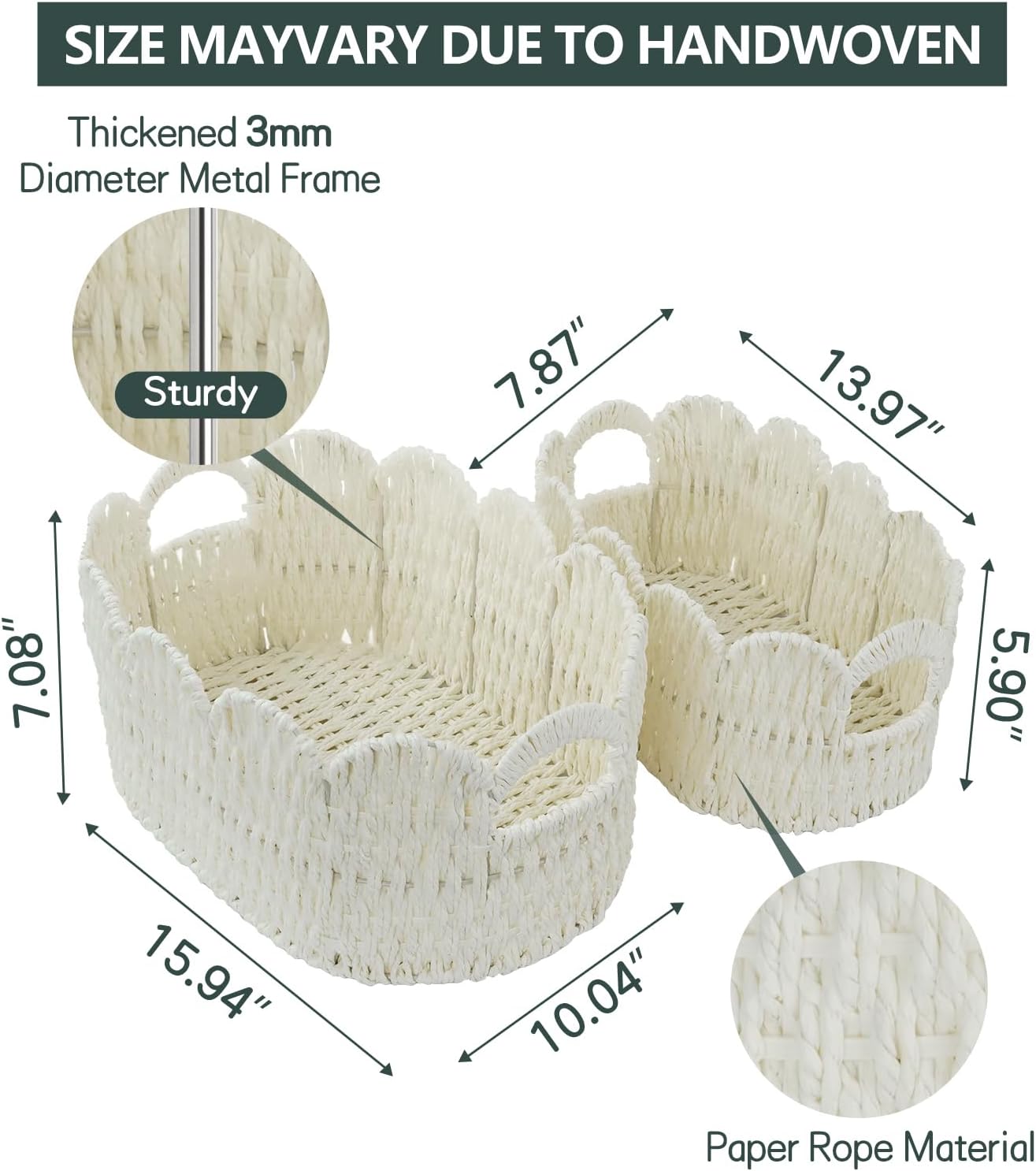 Hand-woven Storage Baskets / White / Set of 2