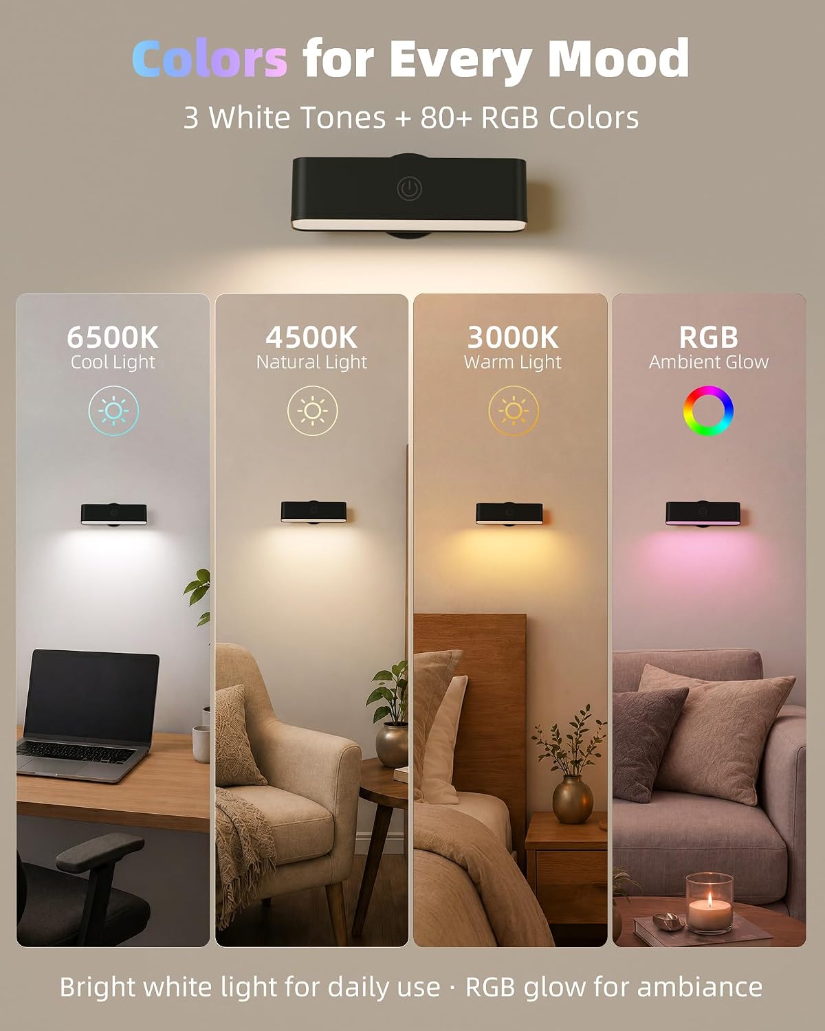 EZVALO Wireless RGB Light Bars, Rechargeable LED Mood Lights with Remote | 80 RGB Colors, Dynamic RGB Effects