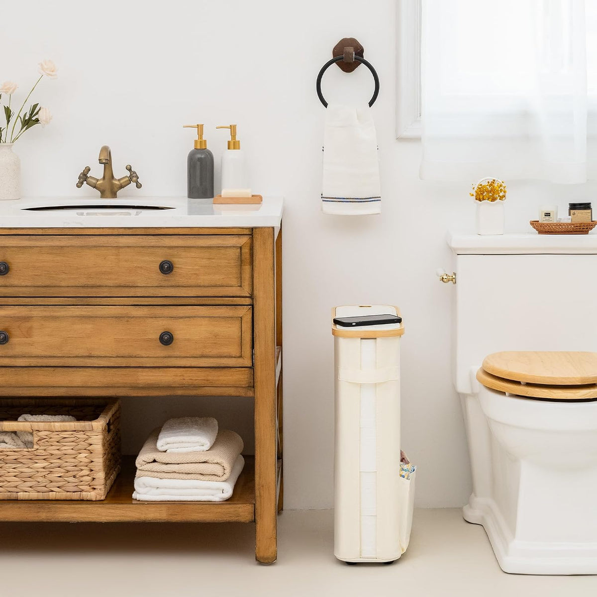 StorageWorks Toilet Paper Storage Baskets with Dual Flip Lids, Toilet Paper Organizer for Bathroom, Toilet Paper