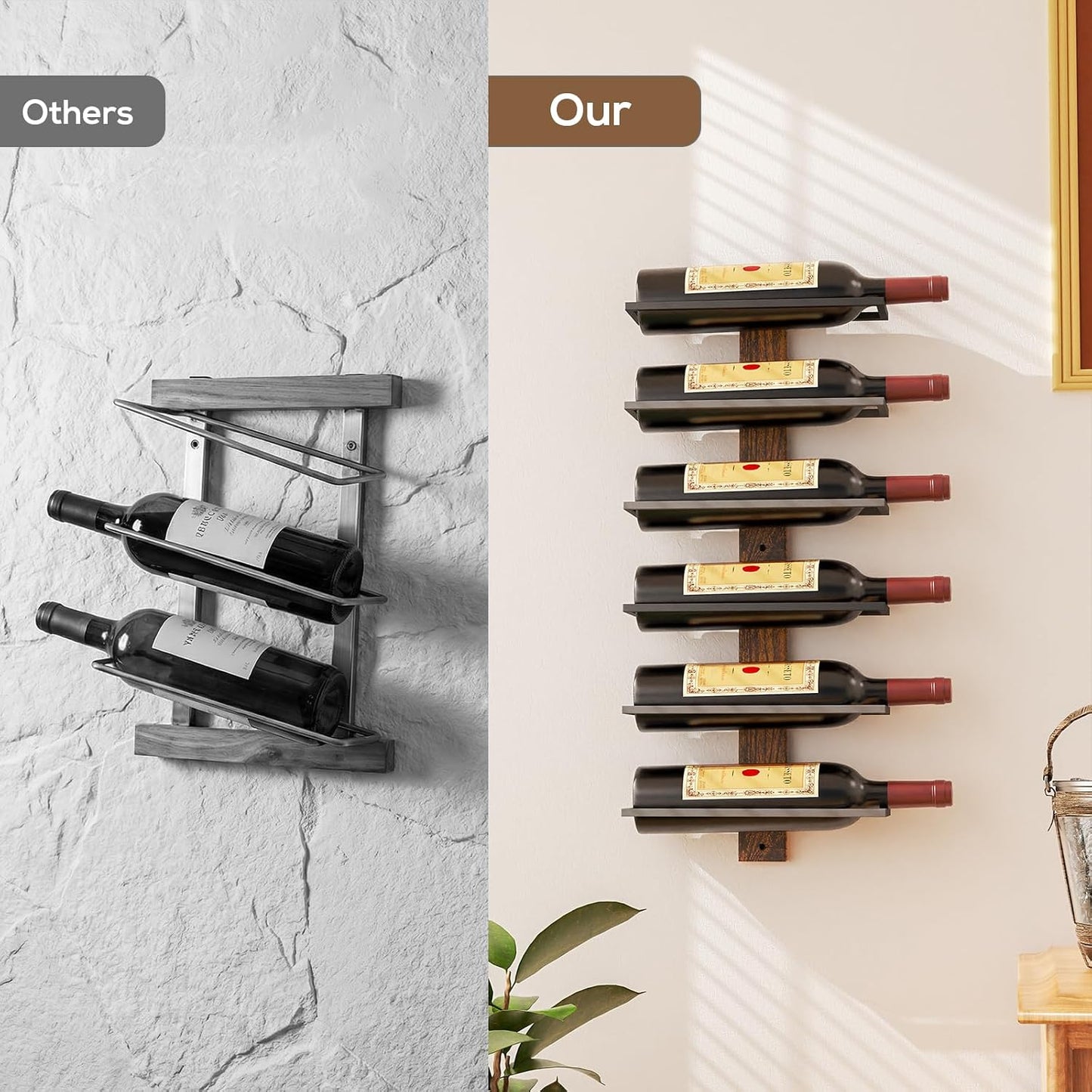 B4Life Wall Mounted Wine Rack for 6 Bottles Wood & Metal Storage | Small Space And Apartments Wine Selection