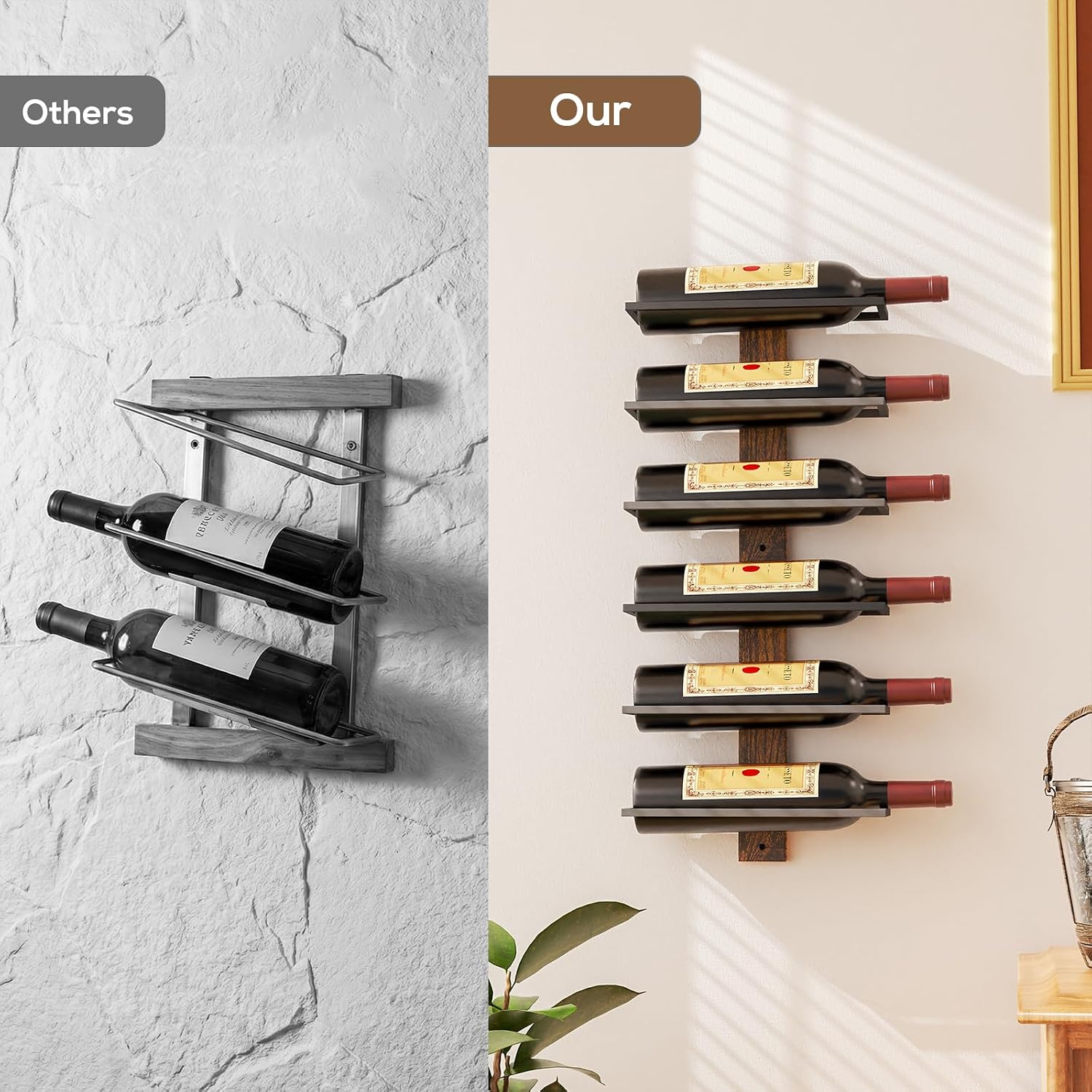 B4Life Wall Mounted Wine Rack for 6 Bottles Wood & Metal Storage | Small Space And Apartments Wine Selection
