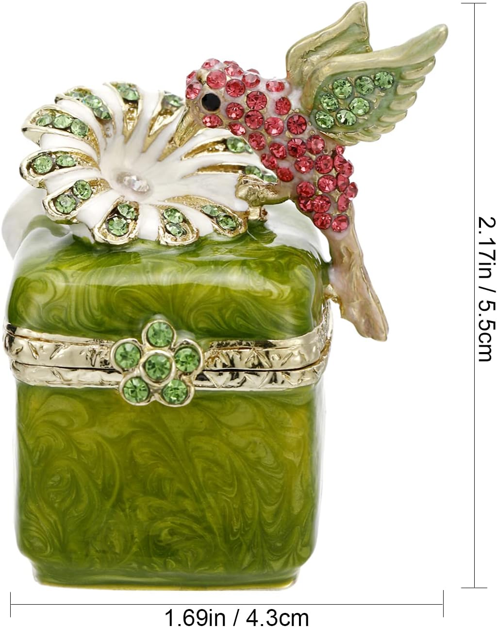 Unique Figurine / Hinged Jewelry Organizer for Ring Earrings / Green Hummingbird-3