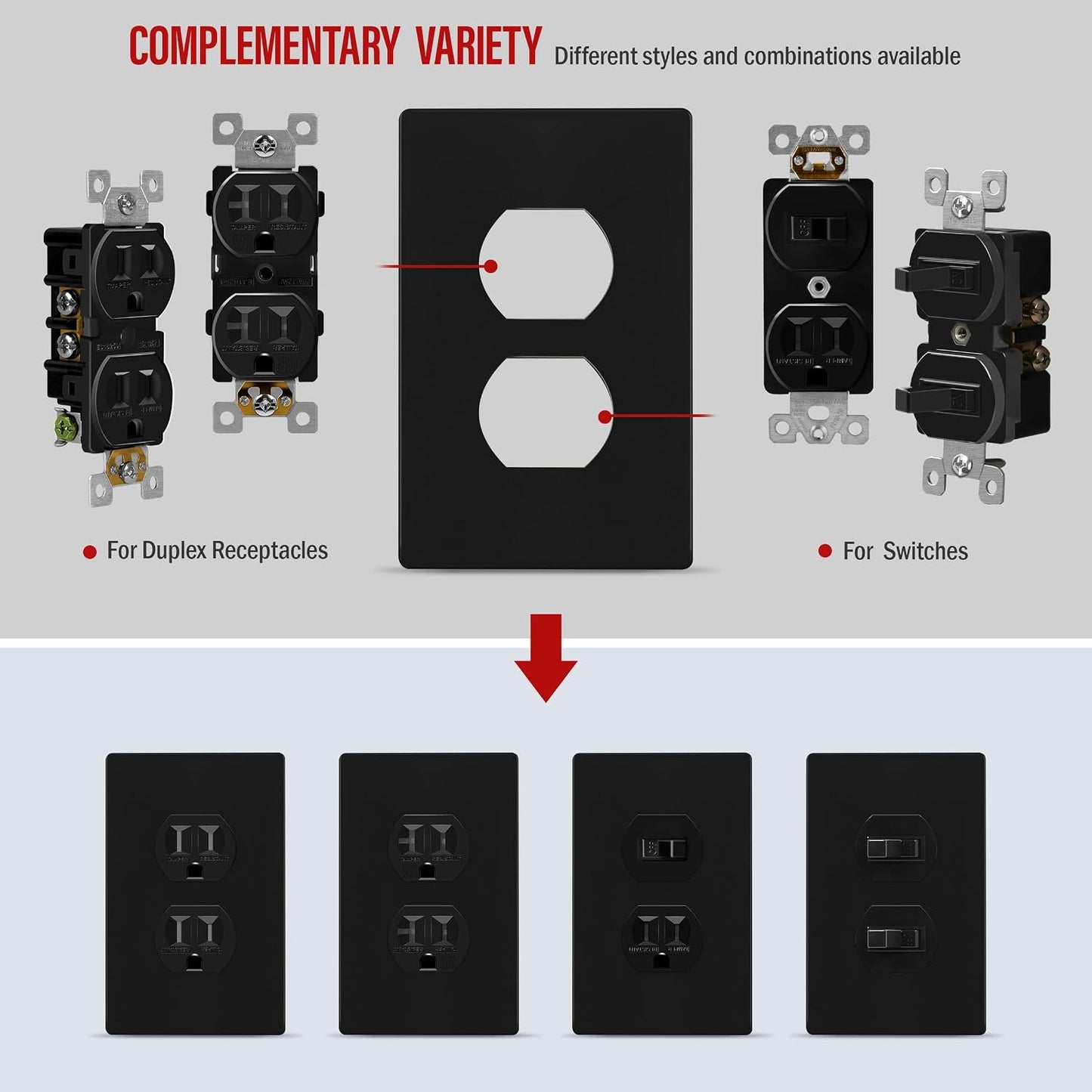 ENERLITES SI8821-BK Duplex Outlet Receptacle Cover, Screwless Wall Plate, Standard Size, 1-Gang 4.68" x 2.93"