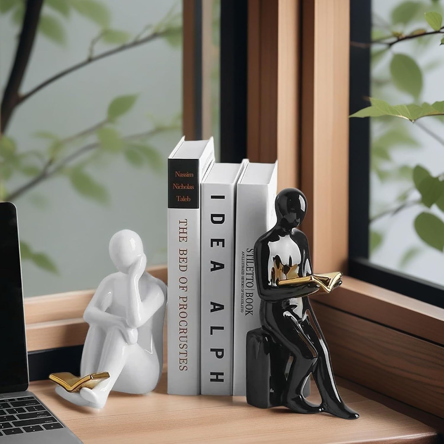 Book / Home Decorative Reading Book Statue Bookends Elegant Resin Bookshelf Room Office Desk Decor