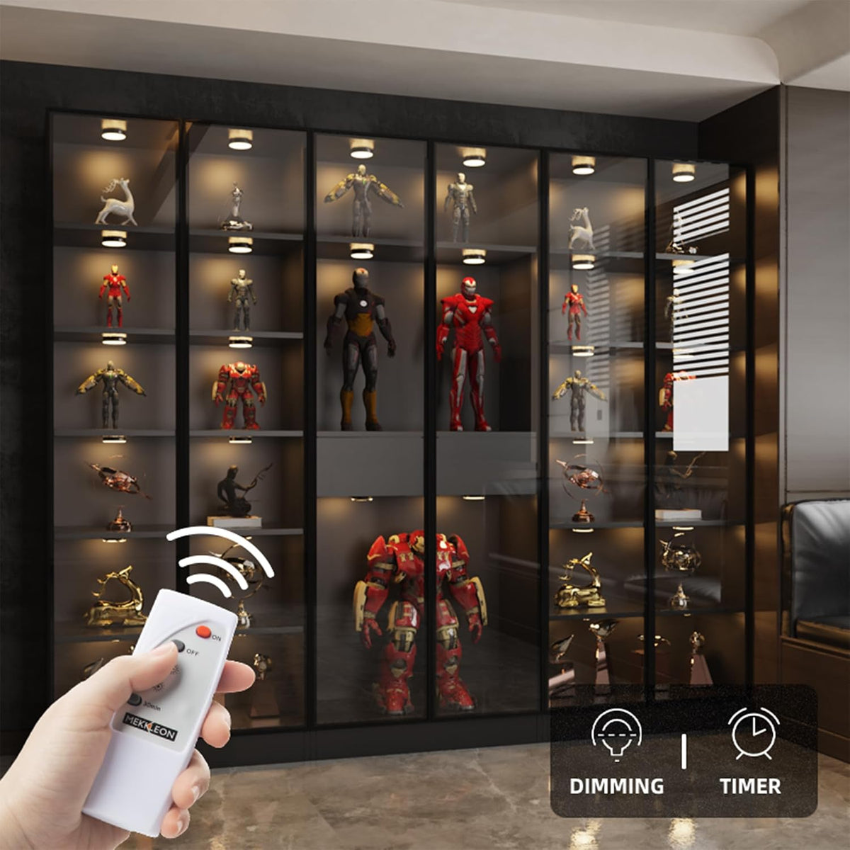 Puck Lights with Remote Control,Under Cabinet Lighting,Warm White,9 pcs | Stick On Lights,Magnetic,Cordless,1200mAh