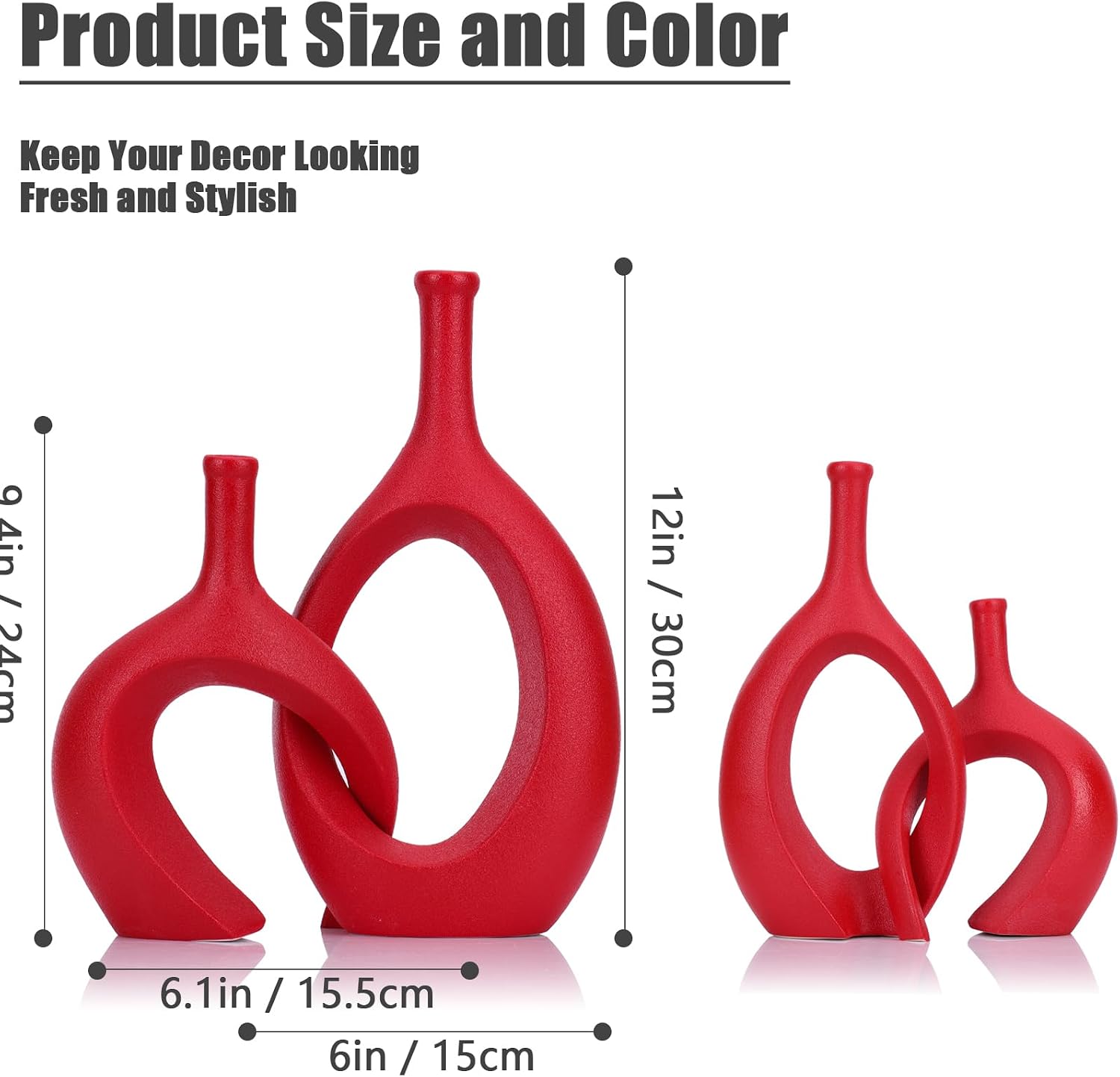 Modern Snuggle and Huging Style Ceramic Vase for Pampas Grass / Red / Set of 2