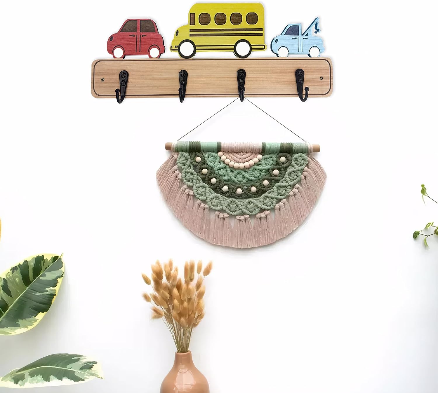 Wood Decorative Kids Wall Hooks for Hanging Giraffe Elephant Safari Nursery Decor for Clothes / Car