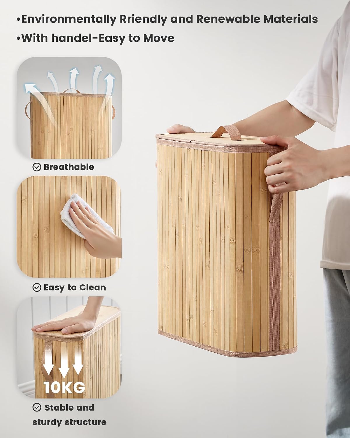 Bamboo Toilet Paper Storage Basket with Lid & Handle - 32L Large Capacity Handwoven Bathroom Organizer for 16 Rolls