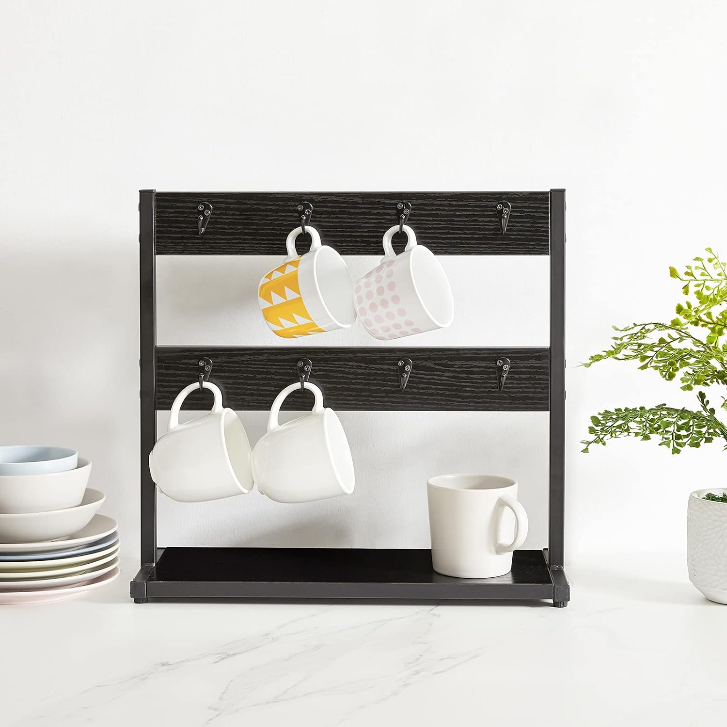 IBUYKE Coffee Mug Holder for Countertop,16 Hook Mug Tree,Black TBJ001B | Coffee Cup Holder Mug Display Organizer Mug