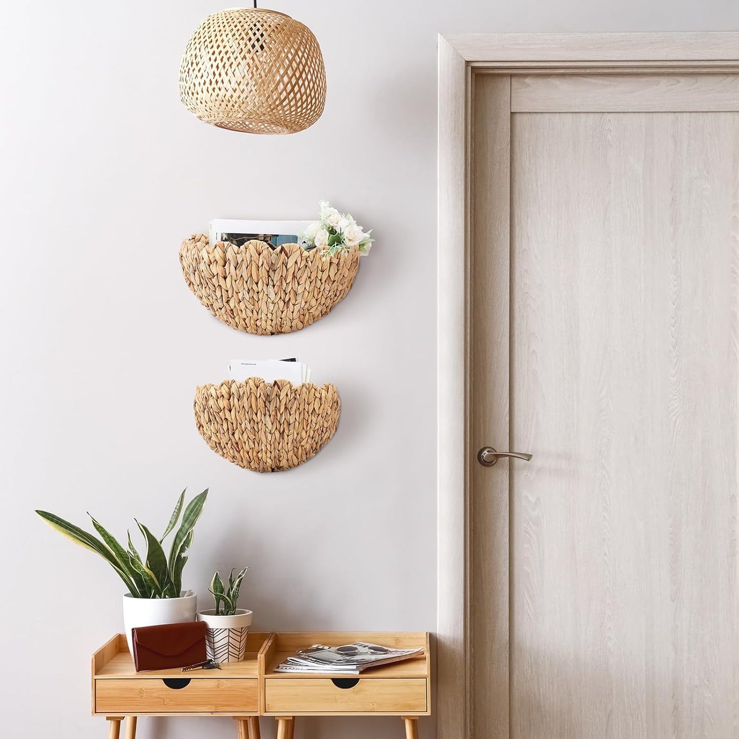 Scalloped Wall Baskets Hanging Baskets Large and Small Decorative Woven Storage Holder / Set of 2