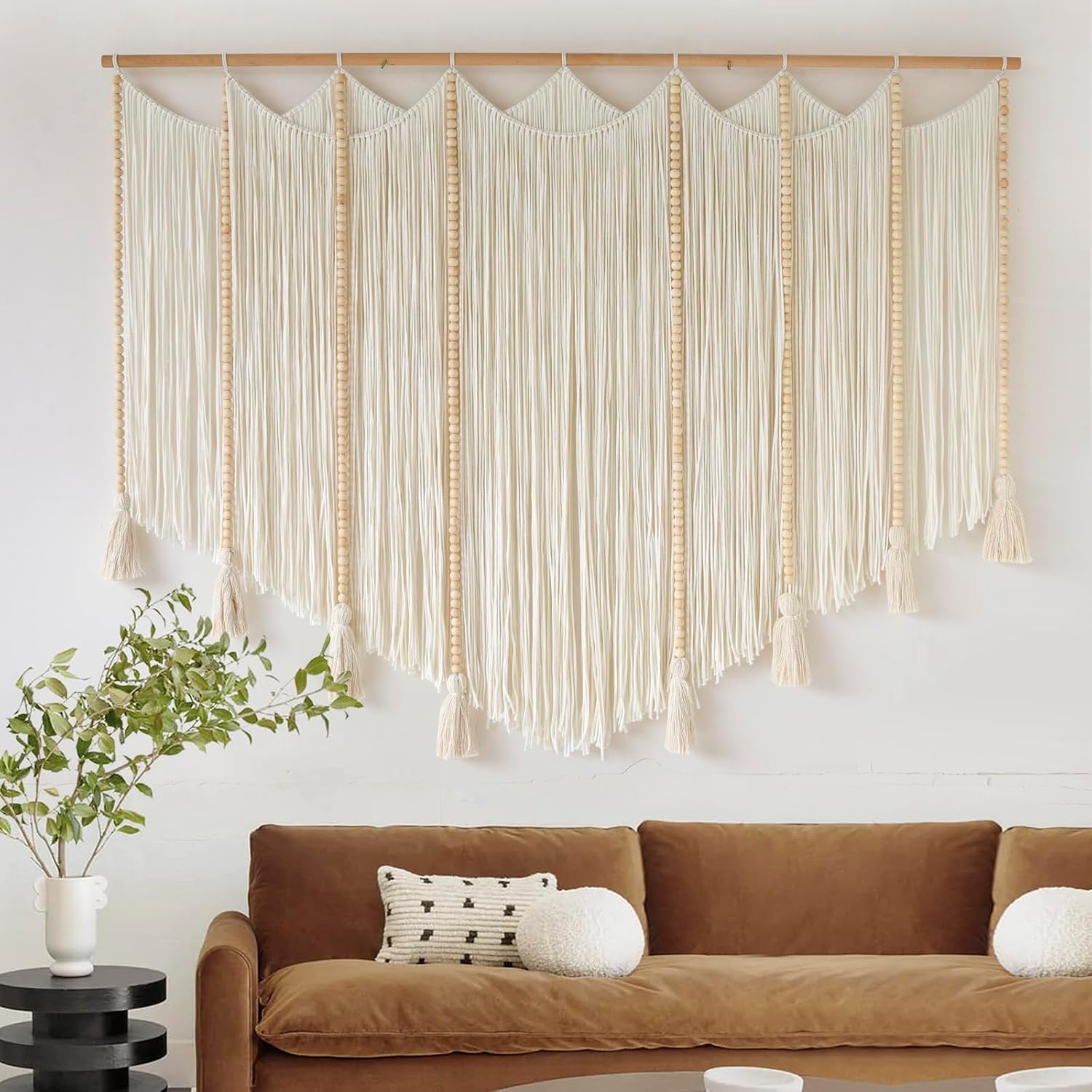 Macrame Wall Hanging Beads Boho Wall Decor / White