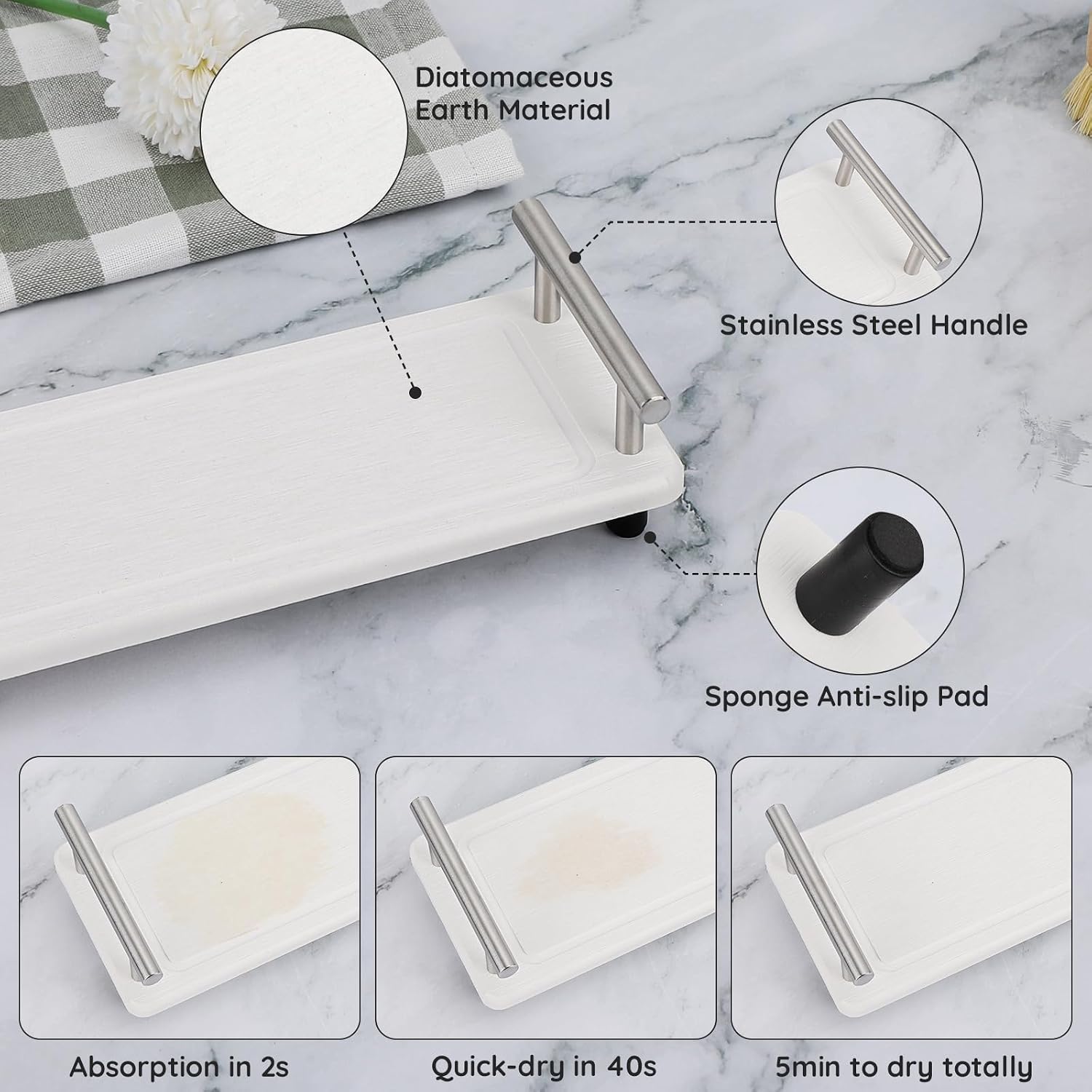 in Stone Drying Tray / White-silver / 12.2 x 3.9 x 2.5