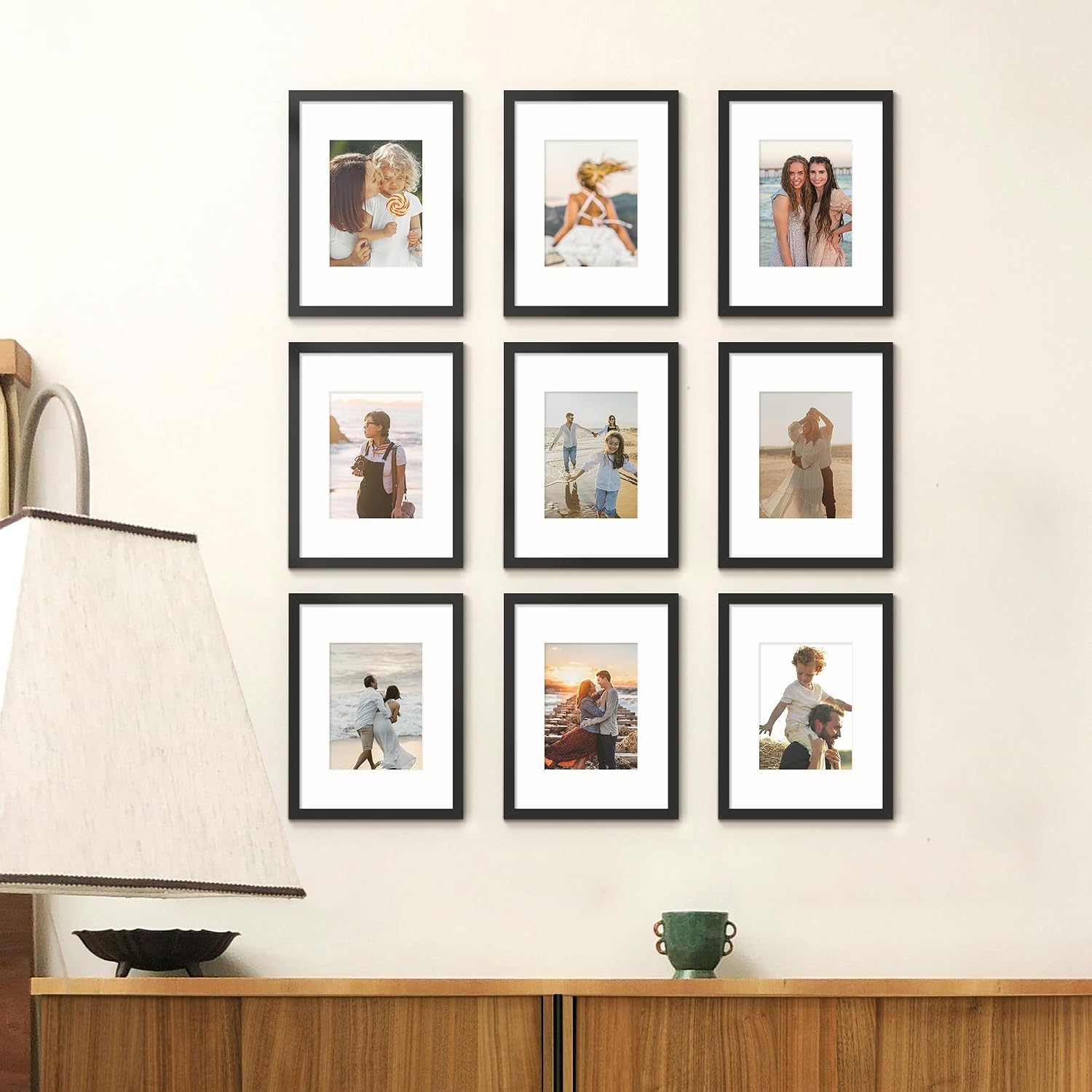 9x12 Picture Frame Sef of 10, for Wall Gallery Decor, Black | Display Pictures 6x8 with Mat or 9 x 12 Without Mat