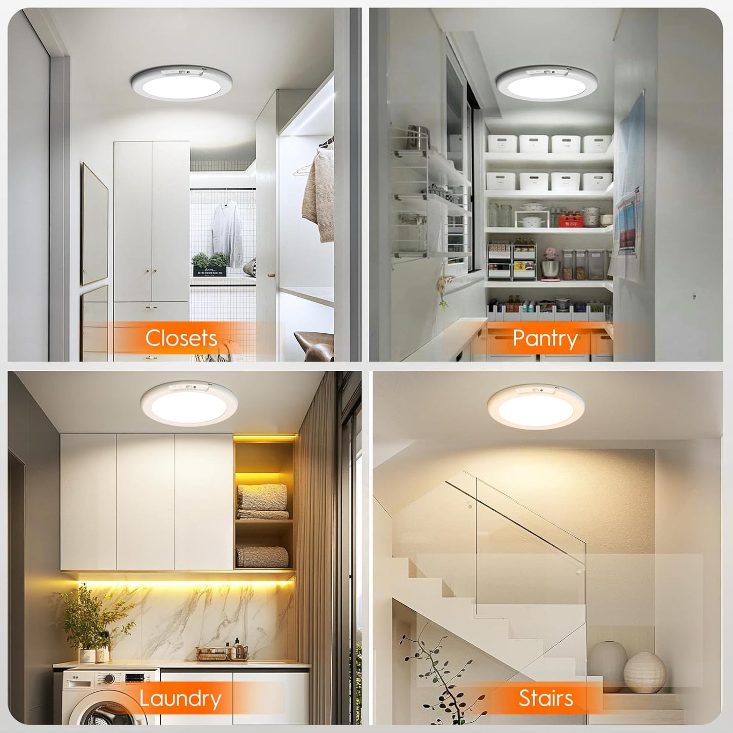 3 Pack Rechargeable Motion Sensor Ceiling Light, Wireless Ceiling Lights Battery Operated Closet Light with Remote