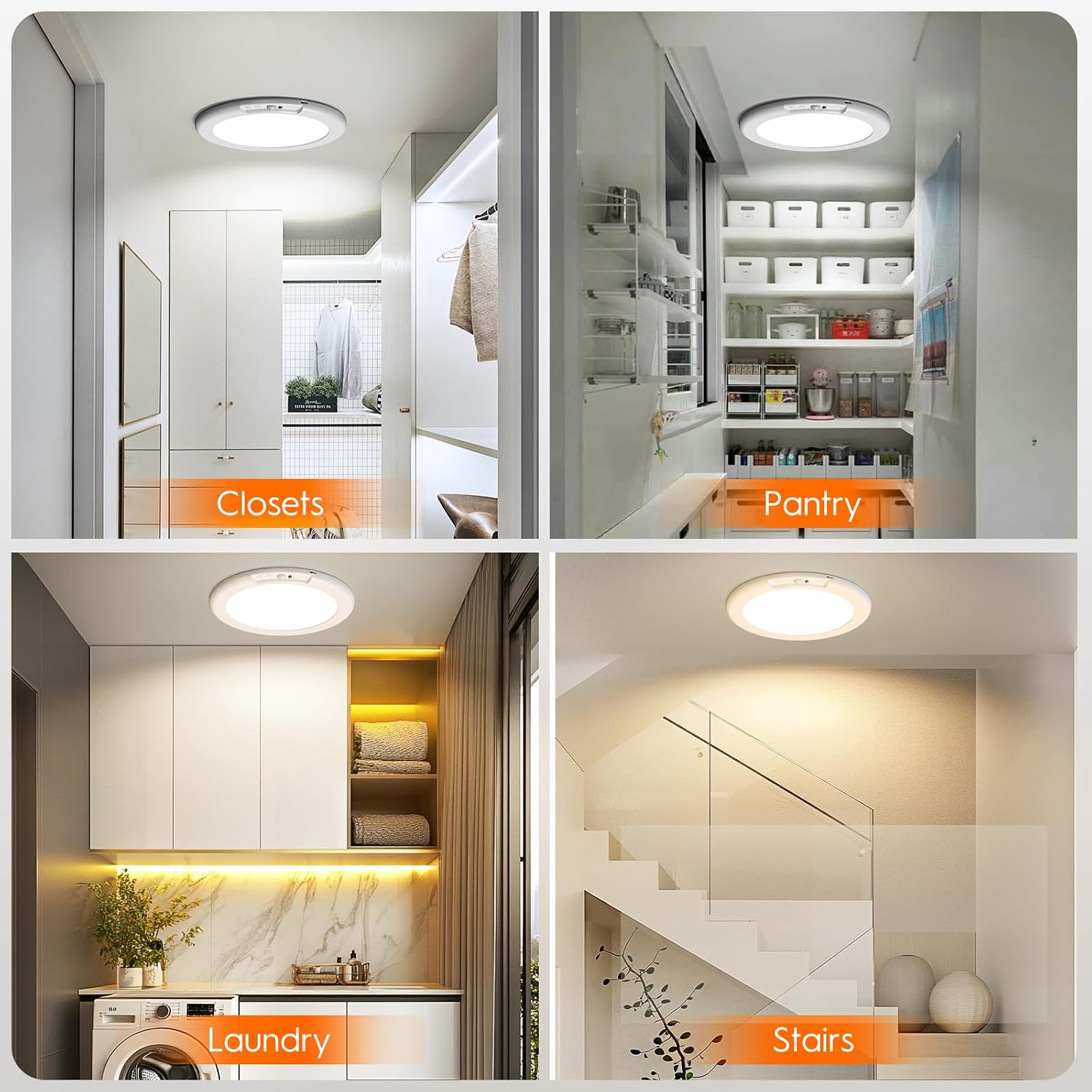 3 Pack Rechargeable Motion Sensor Ceiling Light, Wireless Ceiling Lights Battery Operated Closet Light with Remote