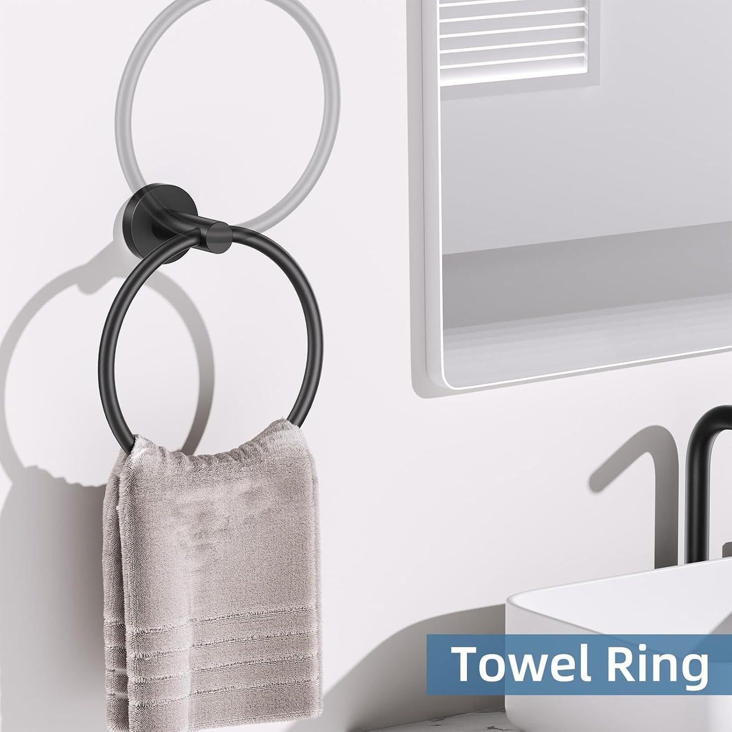 10 Pieces Matte Black Bathroom Hardware Accessories Towel Bar Set Black Towle Racks for Bathroom Wall Mounted Stainless