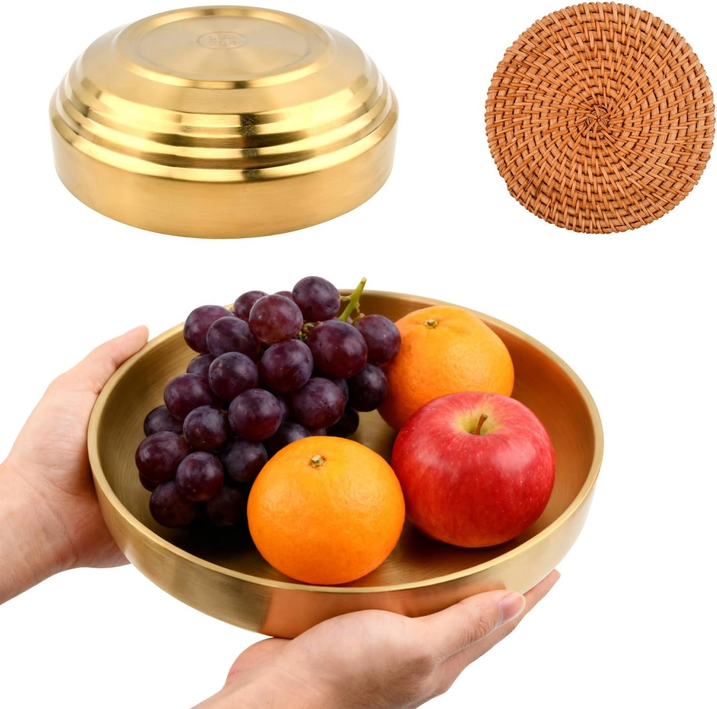 w/Rattan Coaster / 7.4inch Gold Key Bowl, Rattan Coaster / 7.4 Inch