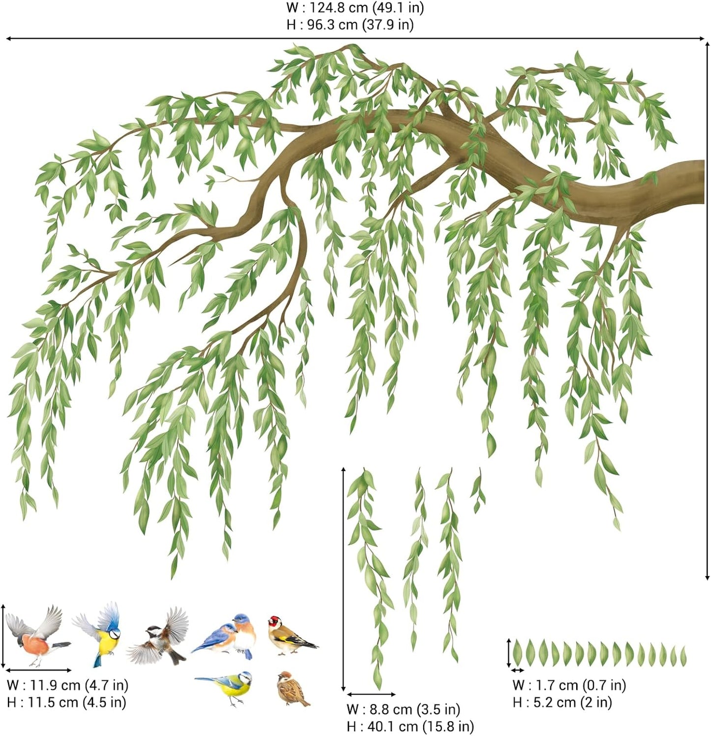 Leaves & Birds Wall Stickers / Green