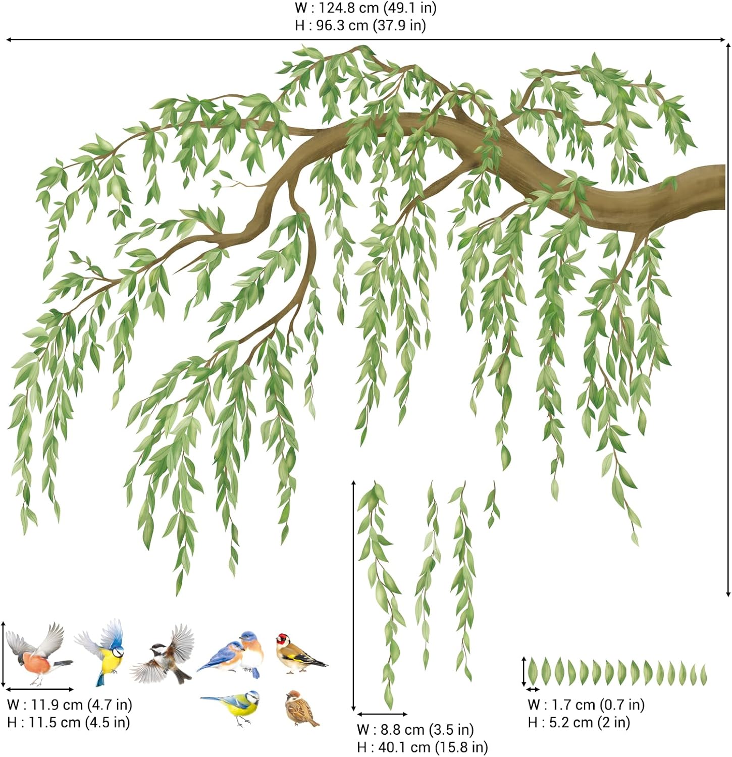 Leaves & Birds Wall Stickers / Green