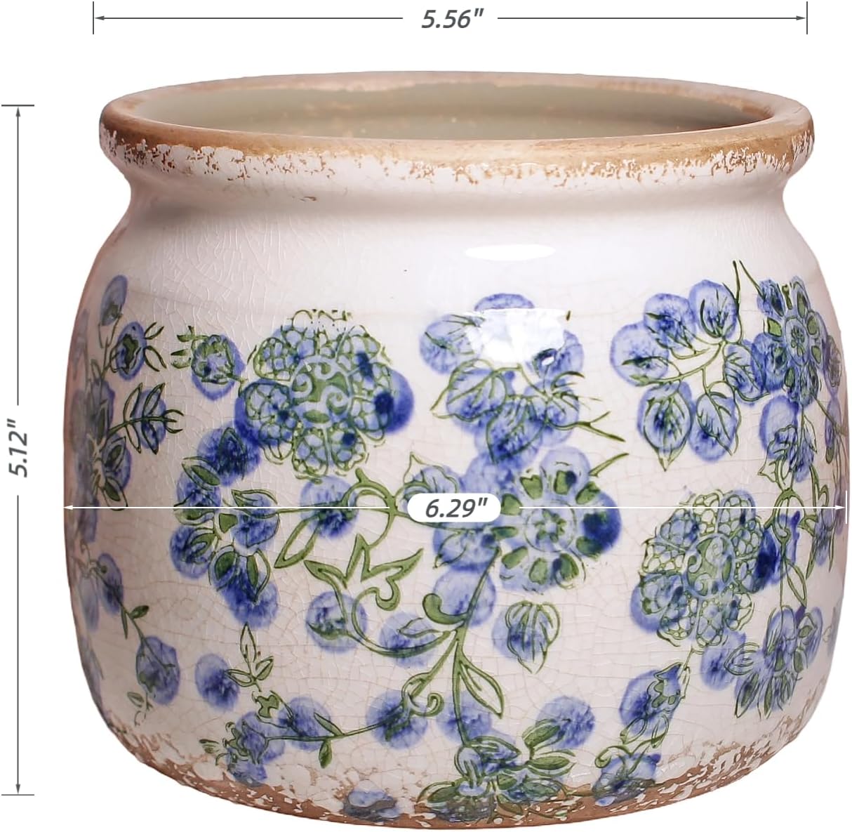 Ceramic Planters Spring Decor / Deep Blue Floral / 6.29 Inch