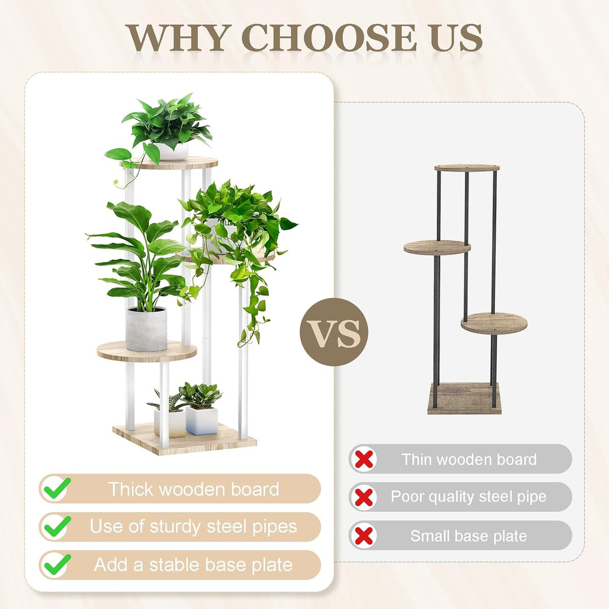 4 Tier White Metal Wooden Tall Plant Stand Indoor Shelf Flower Pot Holder for Multiple Plants, Corner Display Rack for