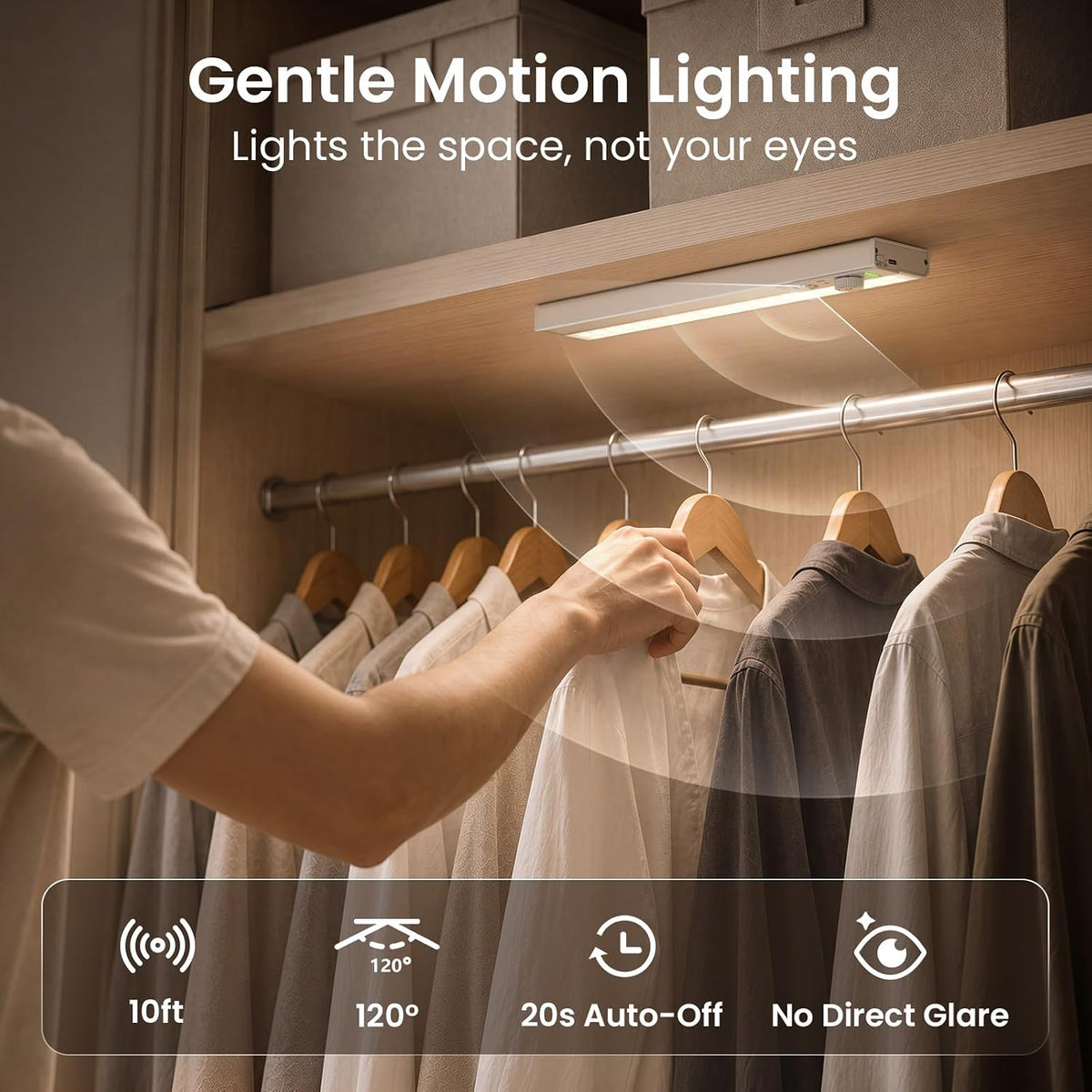 EZVALO 12inch Under Cabinet Lighting Wireless, Wide Even Glow, 6000mAh Rechargeable Motion Sensor Light Indoor, 3 Color