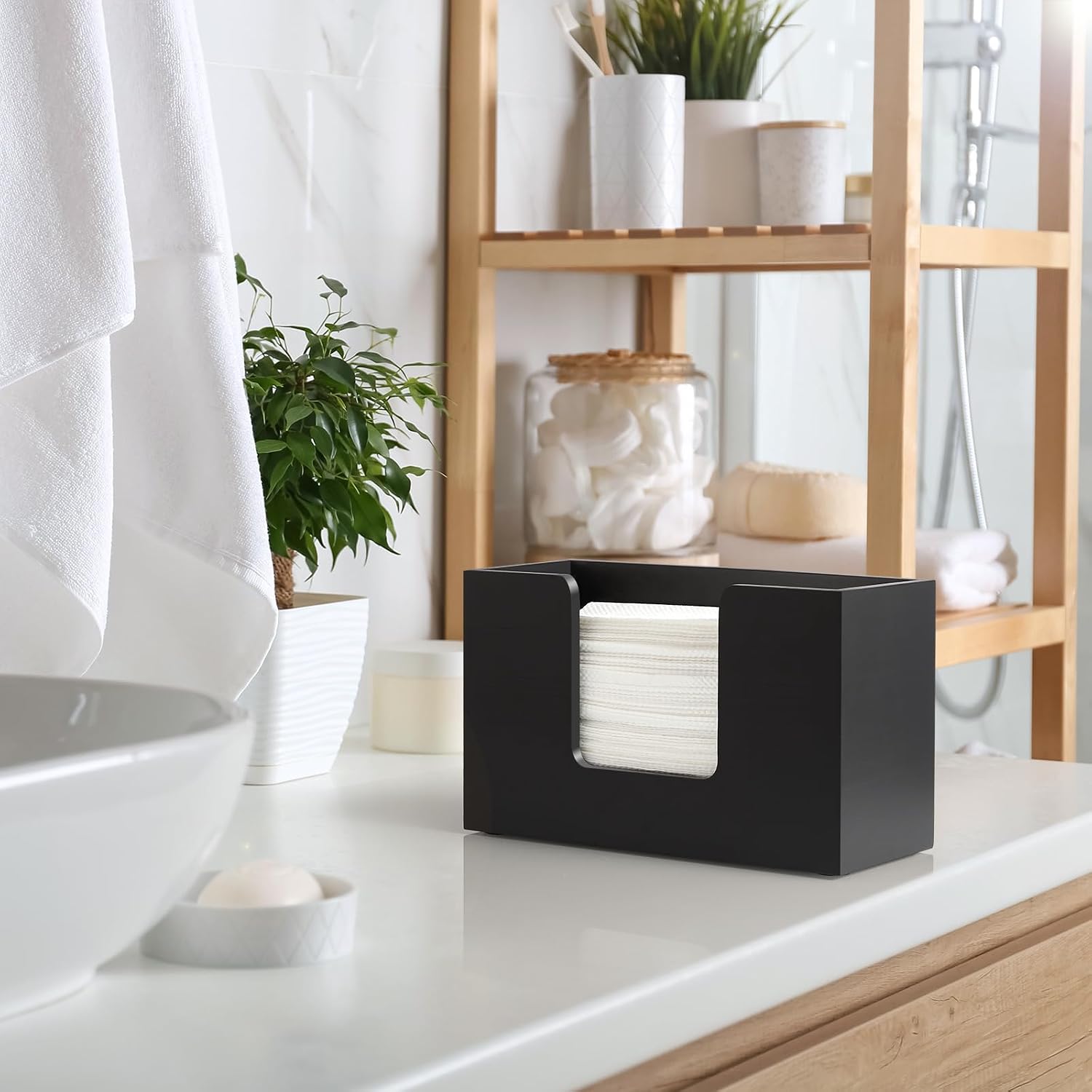 Wooden Paper Towel Dispenser Countertop, Bathroom Guest Towel Holder for Multifold C-Fold Z-Fold Trifold Hand Towels