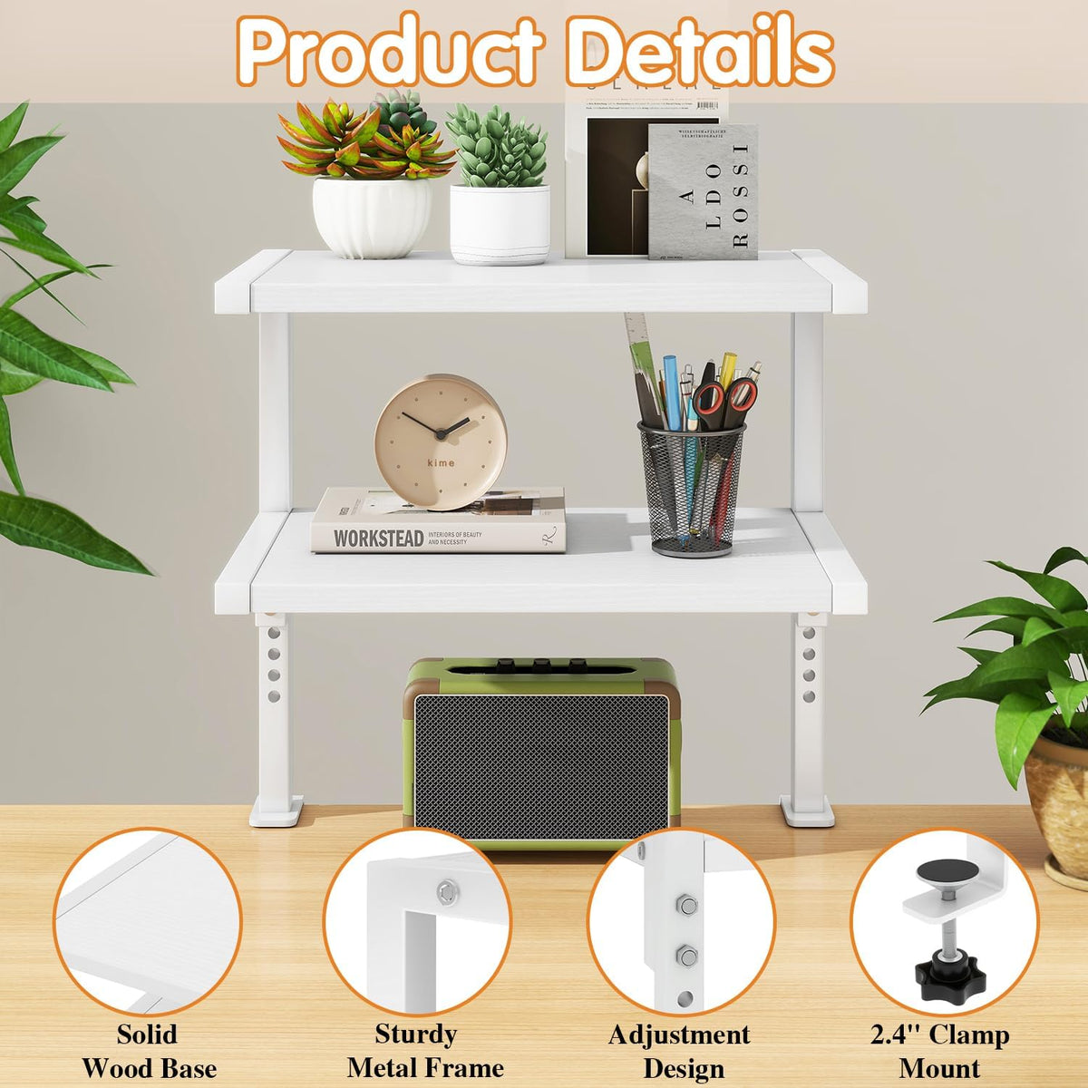 IBUYKE Clamp on Desk Organizer Shelf,Desk Extender Shelves UTMZ007W | 12.9 inches,2-Tier Adjustable Storage Shelves