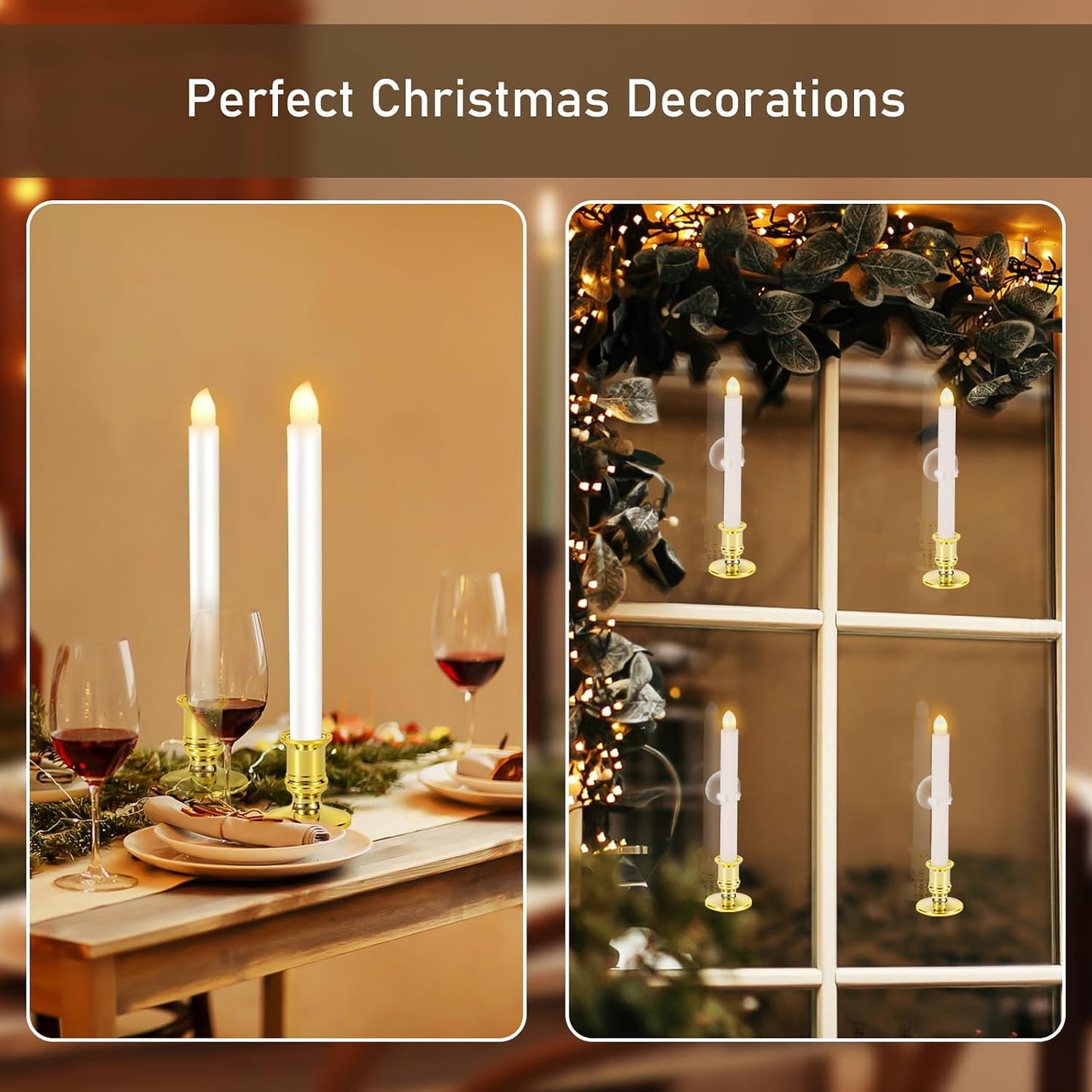 8 Pack Christmas Window Candles, Battery Operated Window Candles with Timer Remote, LED Window Candle with Candle