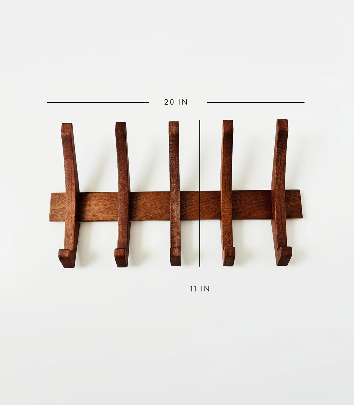 Wooden Wall Hook Rack with 5 Hooks, Solid Sapele Wood Coat Rack, Mid-Century Modern Wall Mounted Entryway Organizer