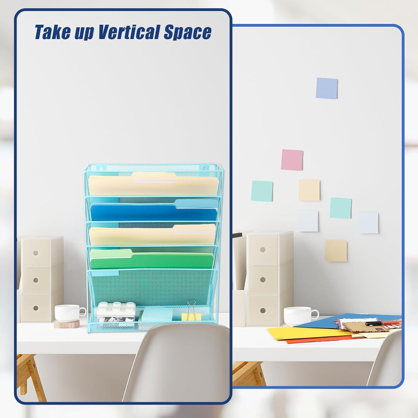 Desk File Organizer Mesh 6-Tier, Hanging Wall Mount Document Organization Stand, Desktop Vertical Mail Paper Folder