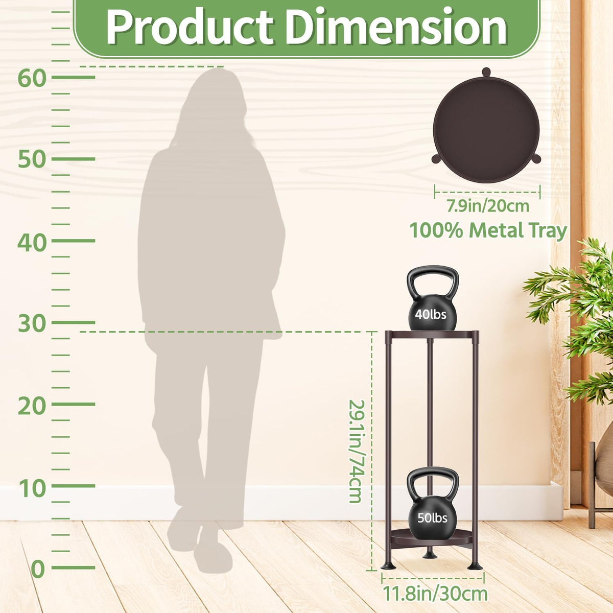 KMOTASUO 2 Tier Metal Plant Stand Tall for Indoor Outdoor Corner, Bronze | Heavy Duty Flower Holder Rack, Modern