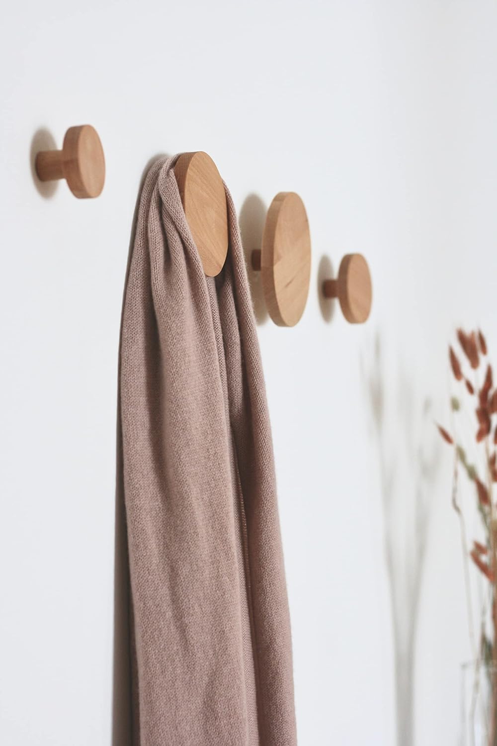 Bubble Coat Hooks Wood Round Wall Hook Wooden Wall Mounted Hangers Clothes Scarf / Beech / Set of 4